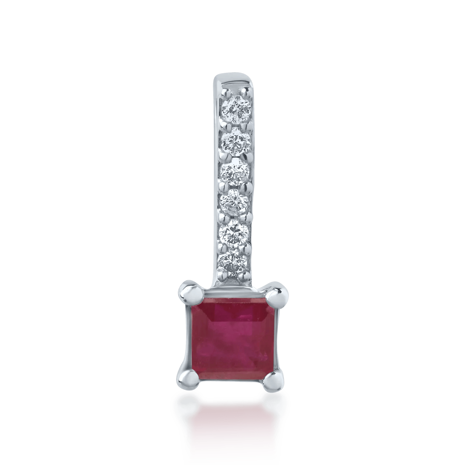 Pandantiv din aur alb cu rubin princess de 0.182ct și diamante de 0.03ct – Teilor Pandantiv din aur alb cu rubin princess de 0.182ct și diamante de 0.03ct – Teilor