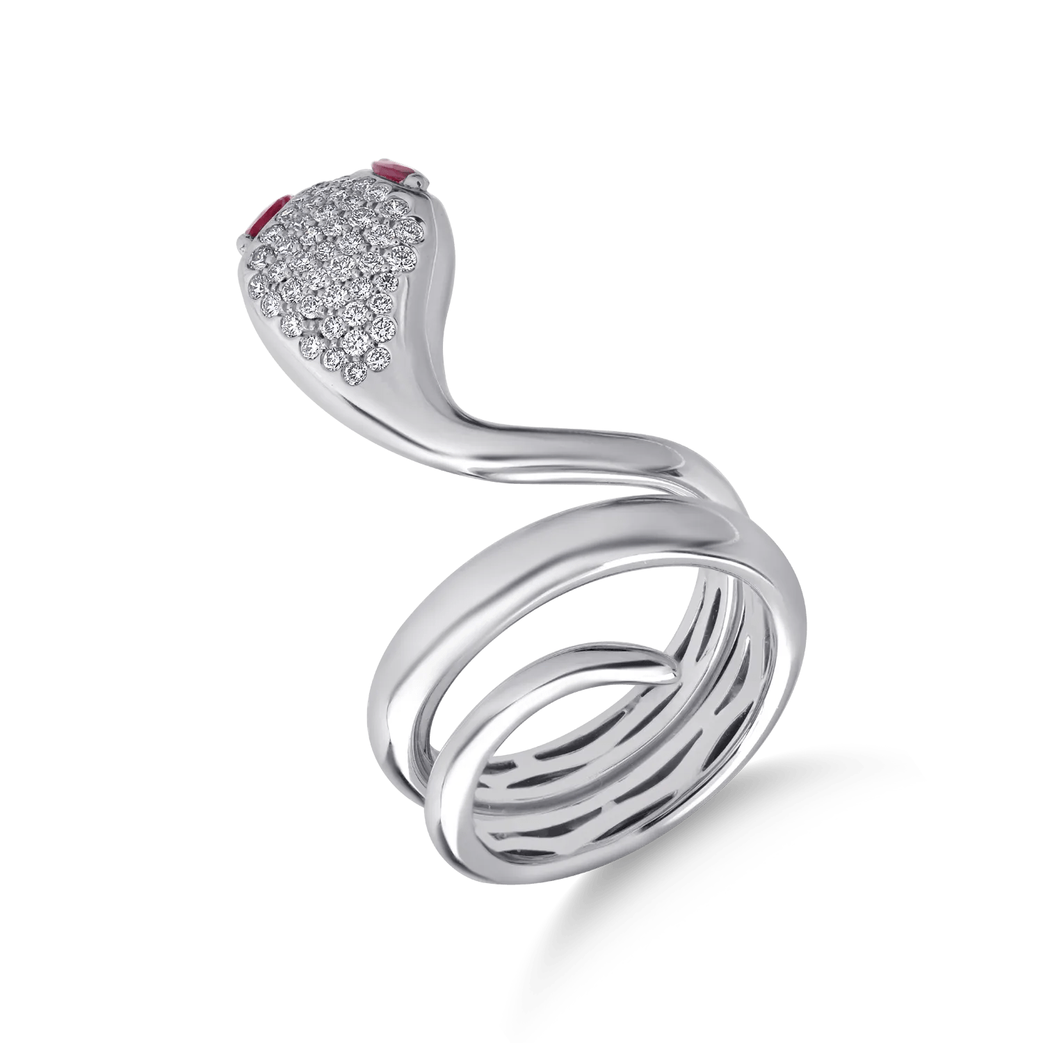 Inel șarpe din aur alb cu rubine 0.5ct și diamante 0.5ct Inel șarpe din aur alb cu rubine 0.5ct și diamante 0.5ct