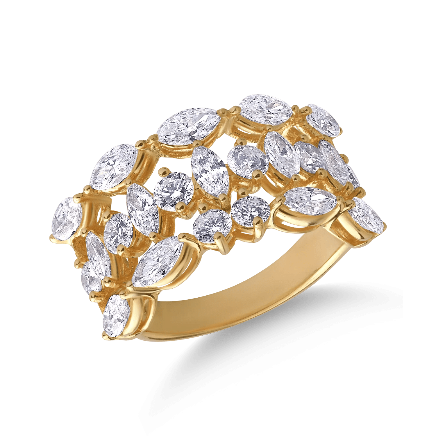 Inel din aur galben cu diamante marquise și rotunde de 2.8ct Inel din aur galben cu diamante marquise și rotunde de 2.8ct