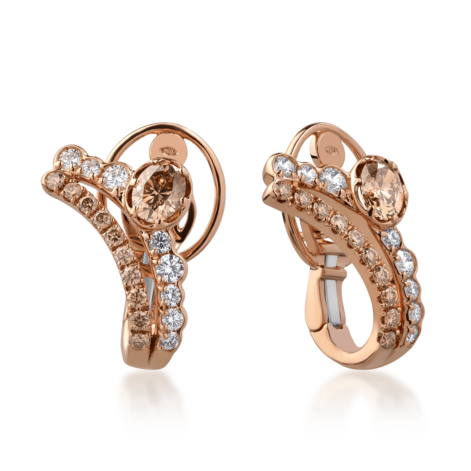 Cercei din aur roz cu diamante ovale și rotunde de 2.15ct Cercei din aur roz cu diamante ovale și rotunde de 2.15ct