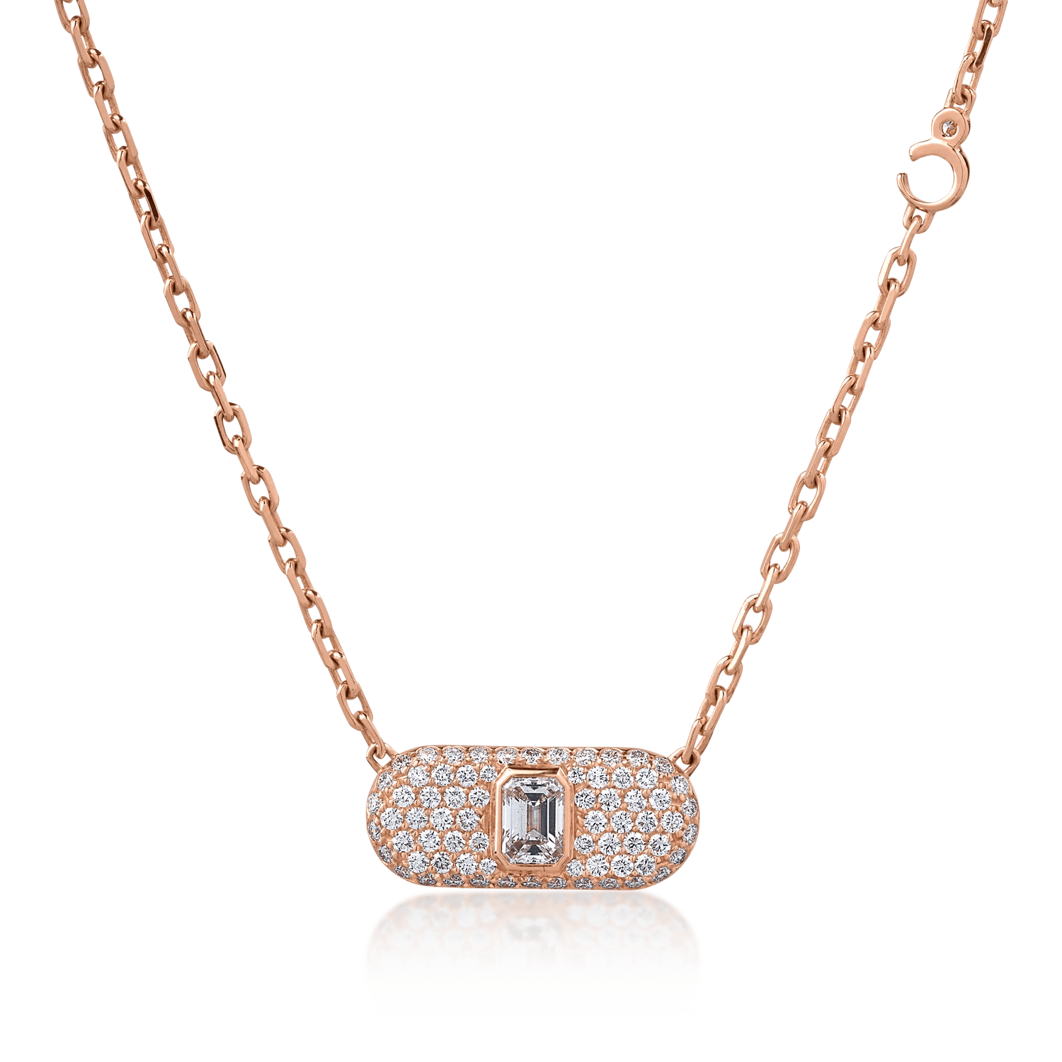 Lanţ cu pandantiv din aur roz și diamante baguette și rotunde de 1.19ct Lanţ cu pandantiv din aur roz și diamante baguette și rotunde de 1.19ct