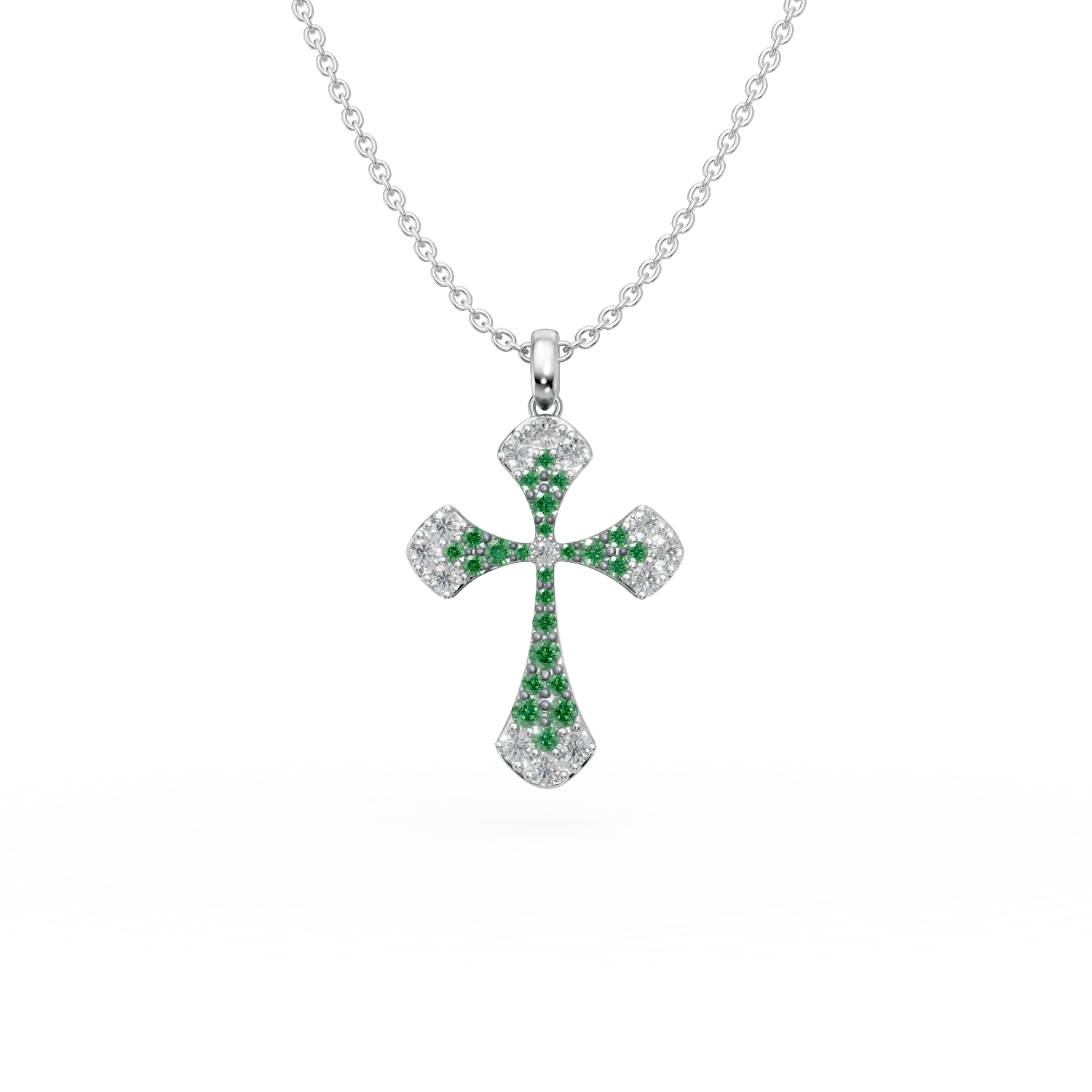 Pandantiv cruce din aur alb cu diamante de 0.42ct și smaralde de 0.31ct Pandantiv cruce din aur alb cu diamante de 0.42ct și smaralde de 0.31ct