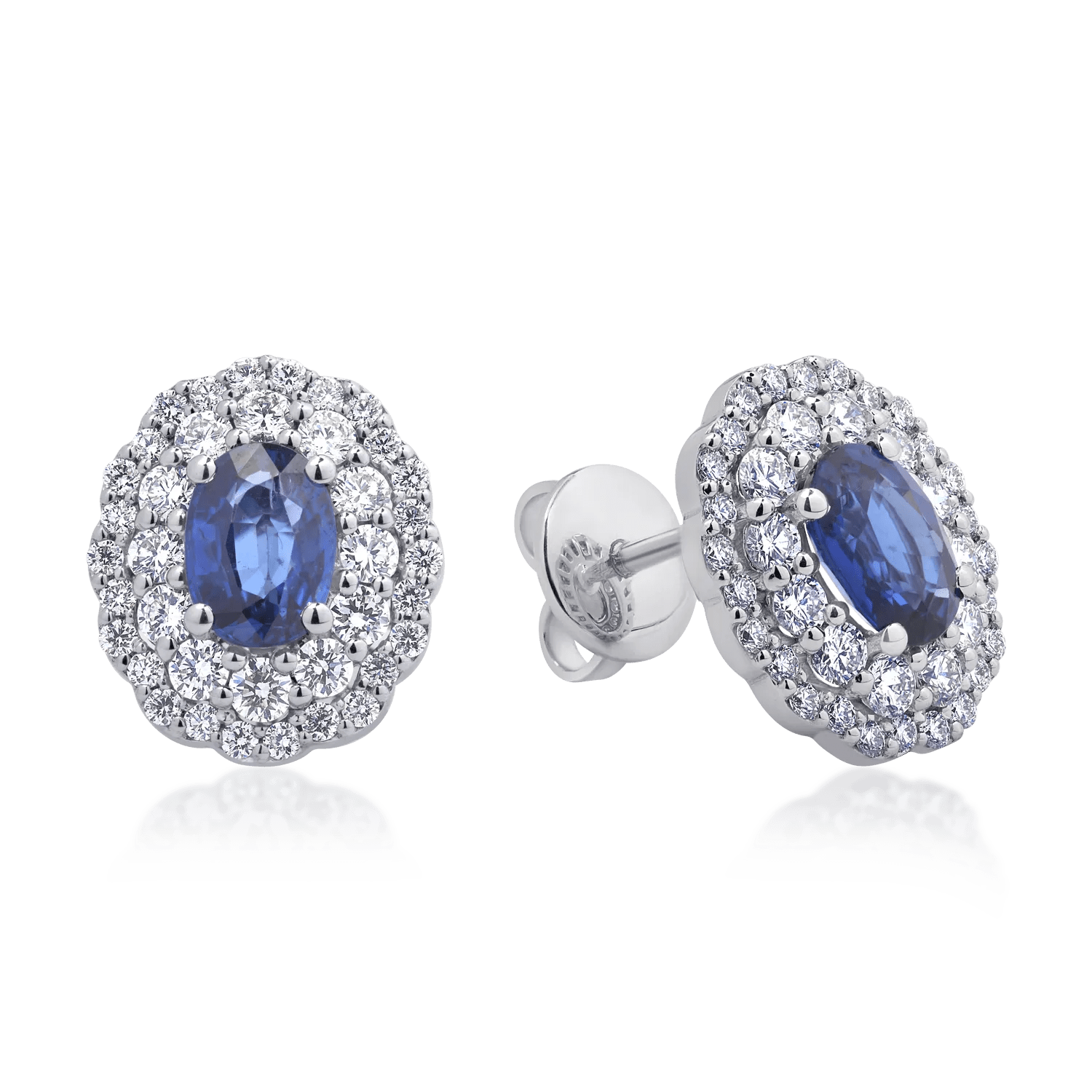 Cercei din aur alb cu safire ovale de 2.02ct și diamante de 1.13ct Cercei din aur alb cu safire ovale de 2.02ct și diamante de 1.13ct
