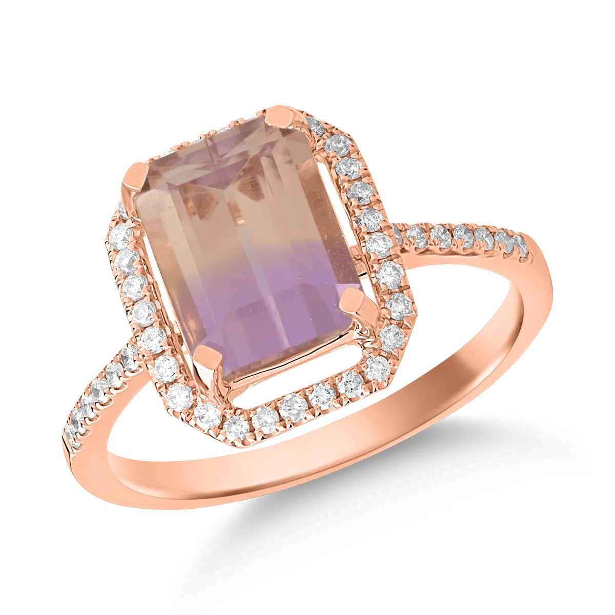 Inel din aur roz cu ametrin octogonal de 2.4ct și diamante de 0.2ct Inel din aur roz cu ametrin octogonal de 2.4ct și diamante de 0.2ct