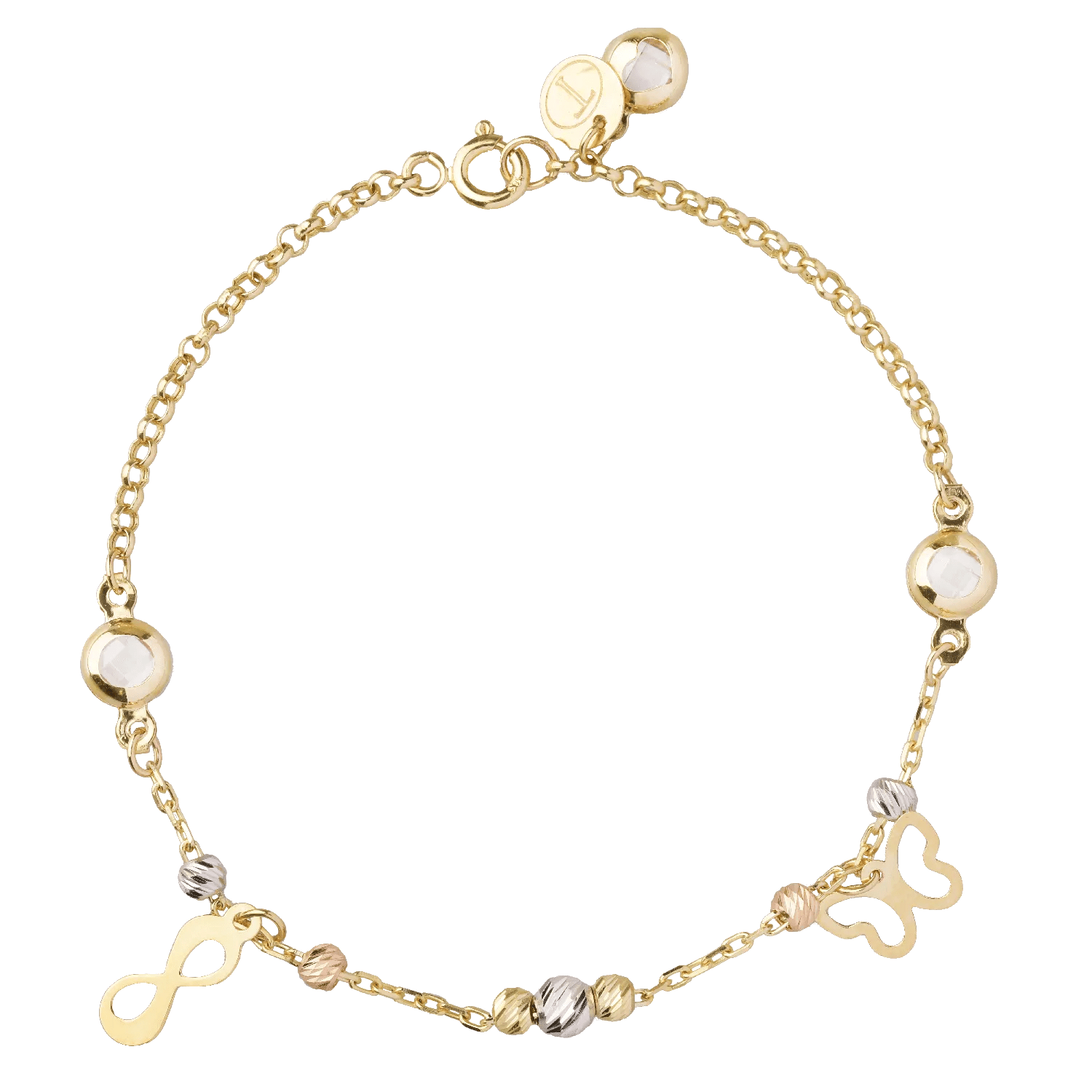 Brățară cu charmuri din aur tricolor Brățară cu charmuri din aur tricolor