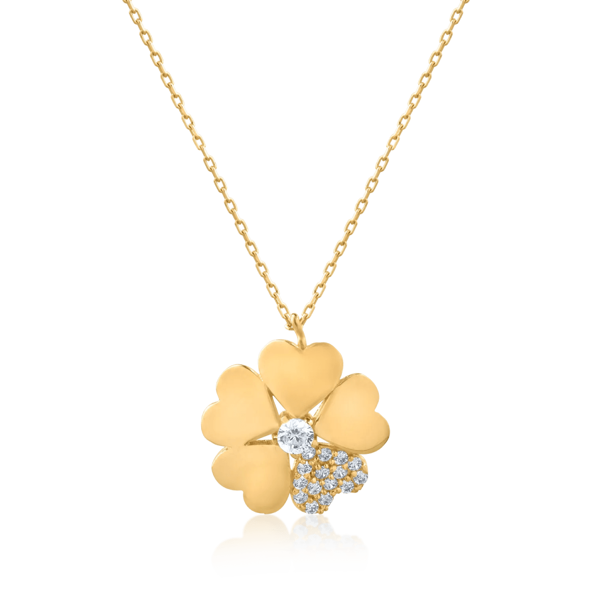 Lanț cu pandantiv trifoi din aur galben Lanț cu pandantiv trifoi din aur galben