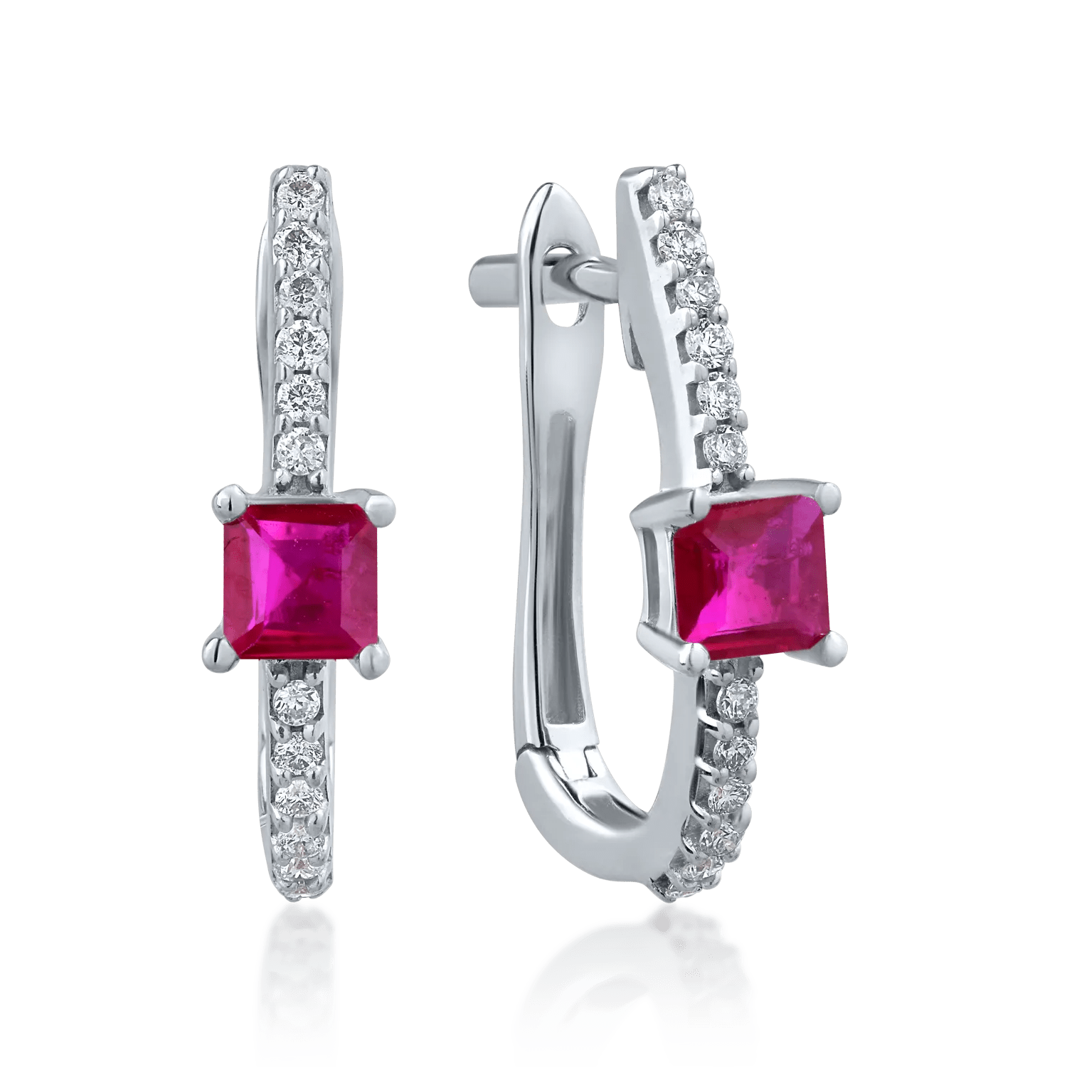 Cercei din aur alb cu rubine și diamante – 0.504ct și 0.129ct Cercei din aur alb cu rubine și diamante – 0.504ct și 0.129ct