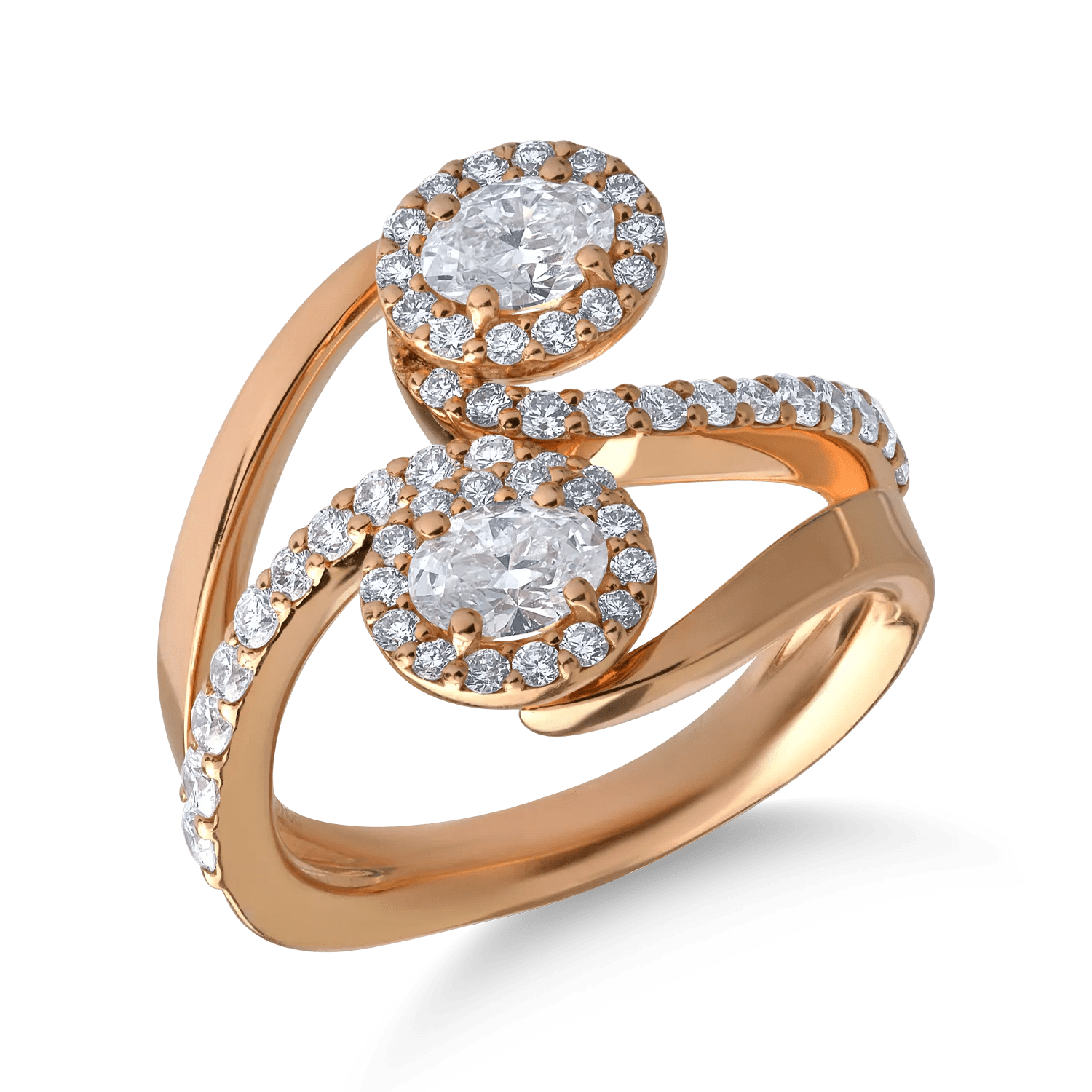 Inel din aur roz cu diamante ovale și rotunde de 1.3ct Inel din aur roz cu diamante ovale și rotunde de 1.3ct