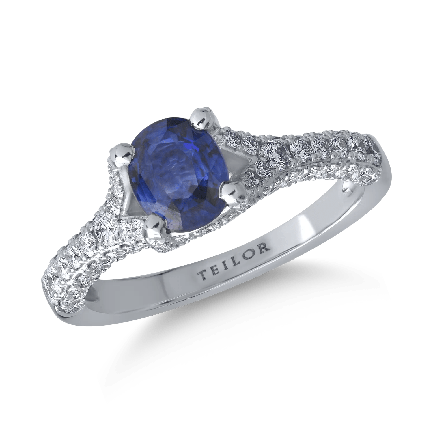 Inel din aur alb cu safir de 1.069ct și diamante de 0.76ct Inel din aur alb cu safir de 1.069ct și diamante de 0.76ct