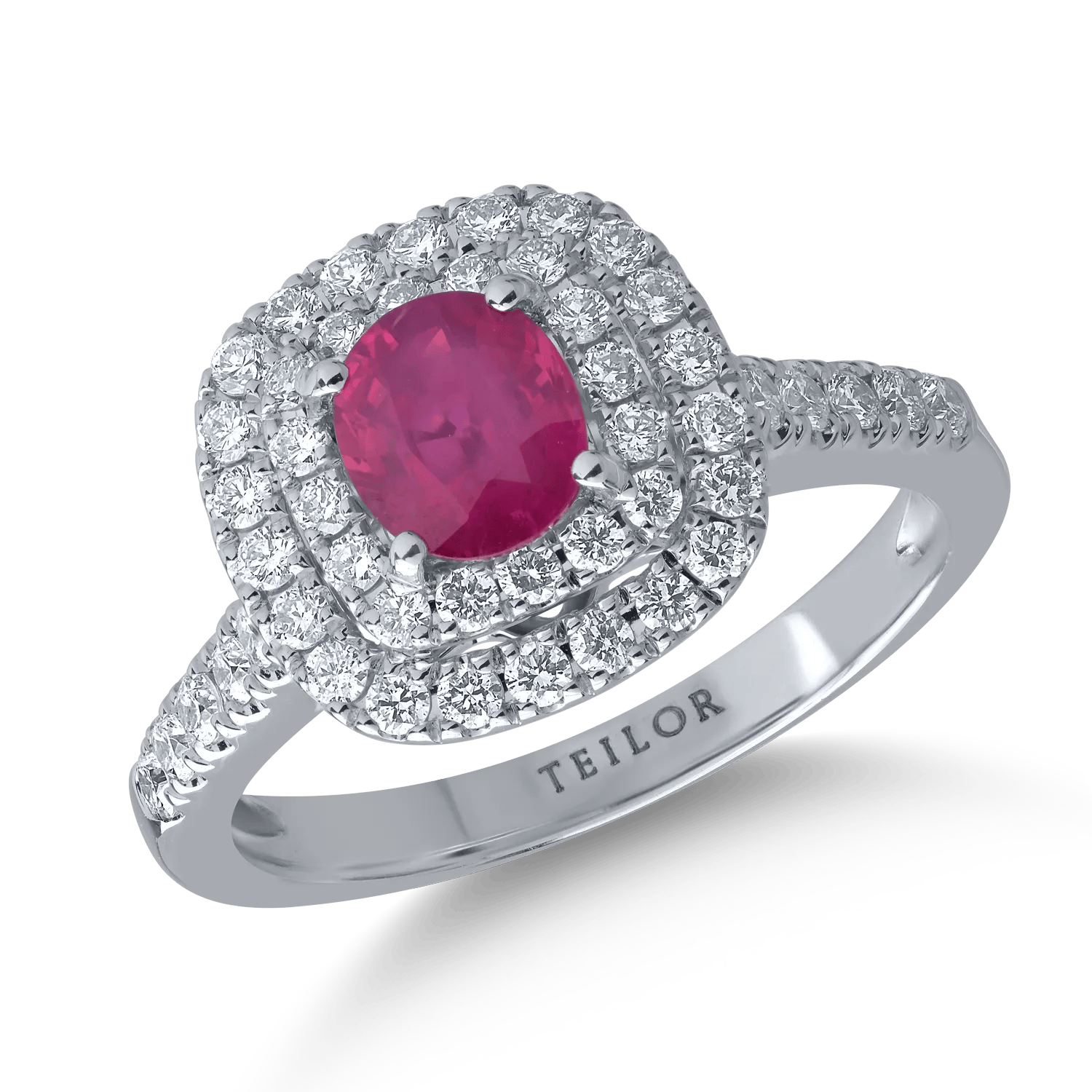 Inel din aur alb cu rubin de 0.84ct și diamante de 0.54ct – Teilor Inel din aur alb cu rubin de 0.84ct și diamante de 0.54ct – Teilor