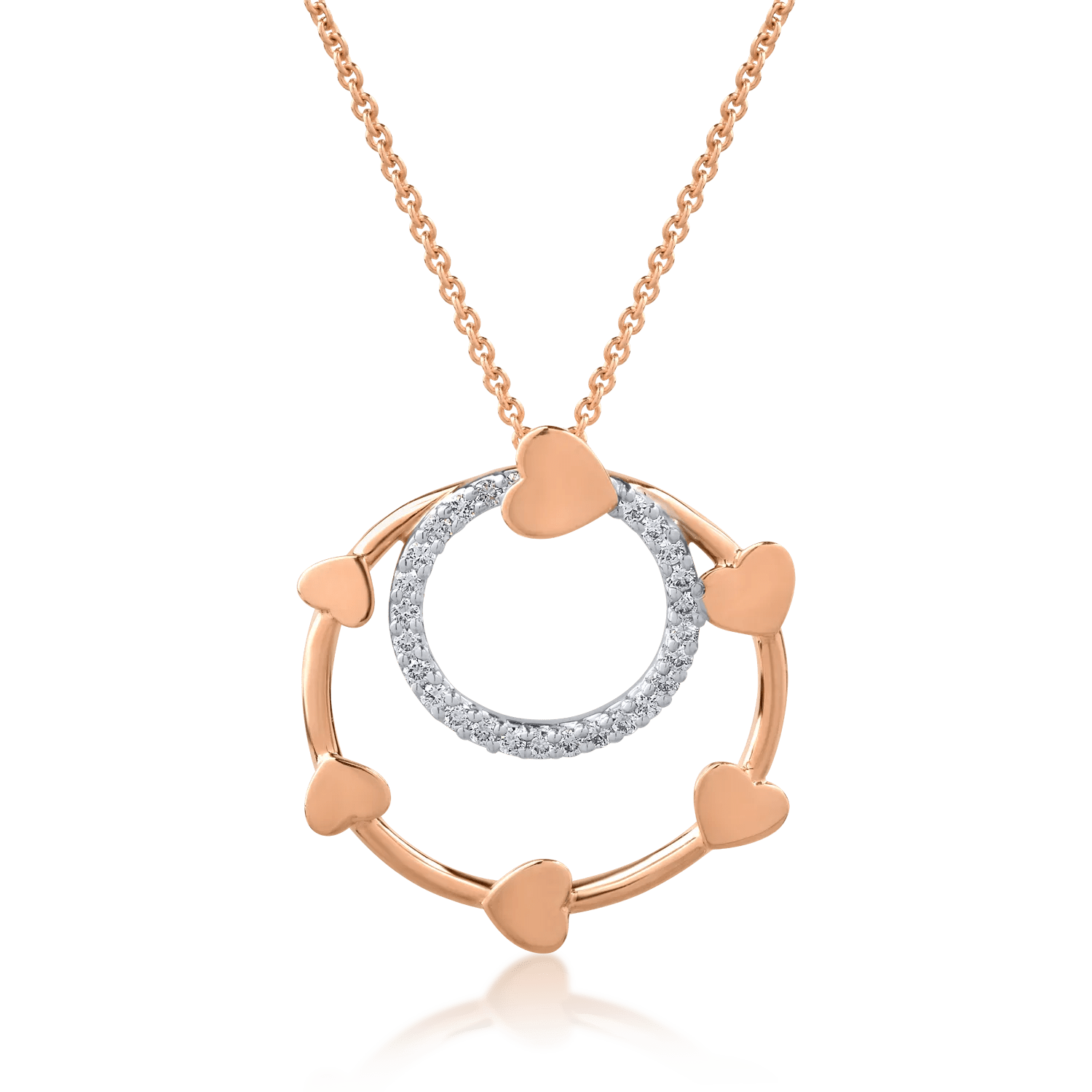 Lanț cu pandantiv din aur alb-roz cu diamante de 0.2ct Lanț cu pandantiv din aur alb-roz cu diamante de 0.2ct