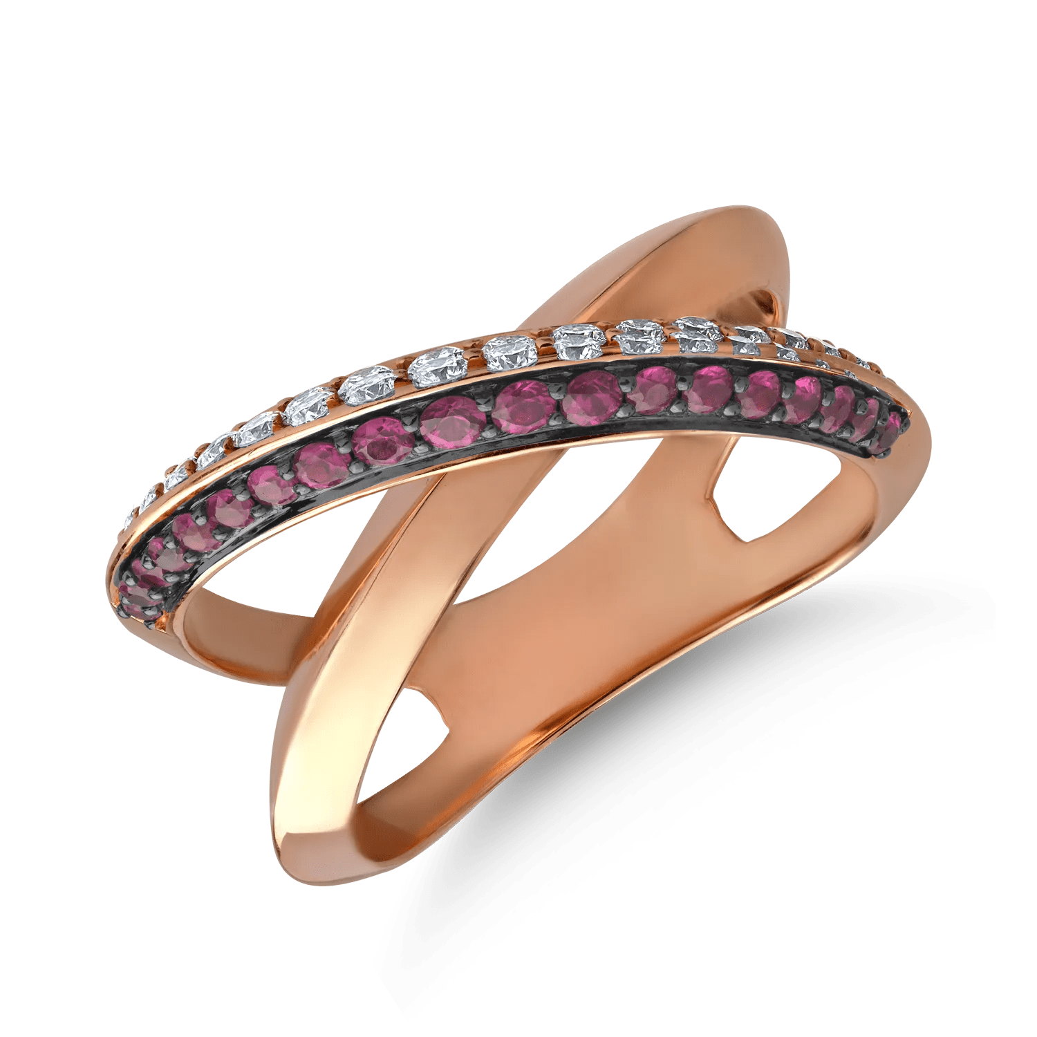 Inel din aur roz cu rubine de 0.32ct și diamante de 0.26ct Inel din aur roz cu rubine de 0.32ct și diamante de 0.26ct