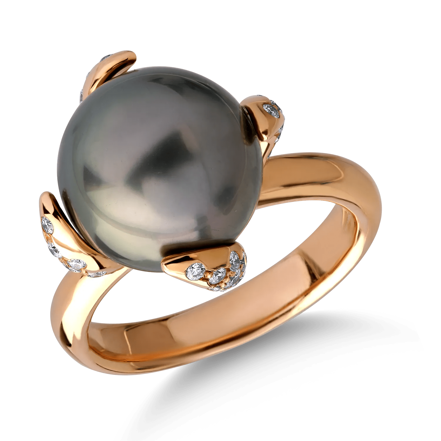 Inel din aur roz cu perlă de cultură 11.77ct și diamante 0.36ct Inel din aur roz cu perlă de cultură 11.77ct și diamante 0.36ct