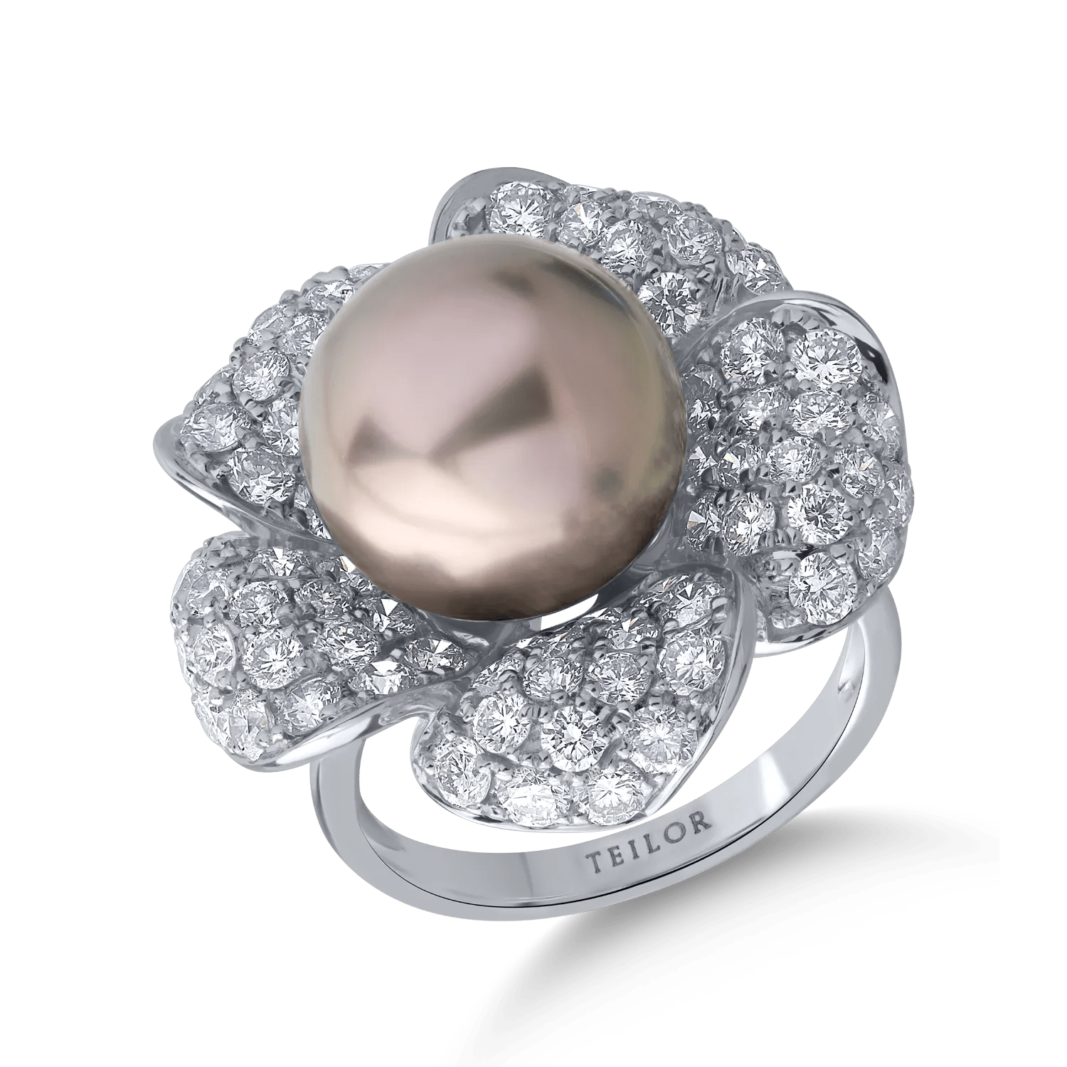 Inel aur alb cu perlă de cultură 12.3ct și diamante 2.99ct Inel aur alb cu perlă de cultură 12.3ct și diamante 2.99ct