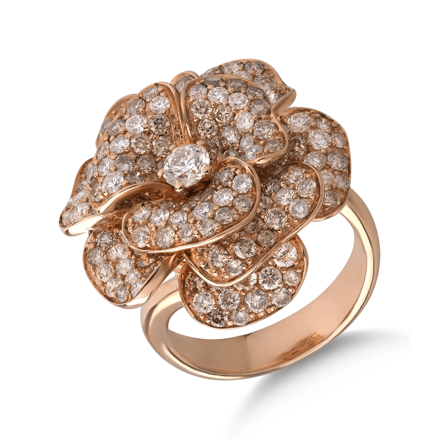 Inel din aur roz cu diamante maro de 2.85ct și diamante transparente de 1.5ct Inel din aur roz cu diamante maro de 2.85ct și diamante transparente de 1.5ct