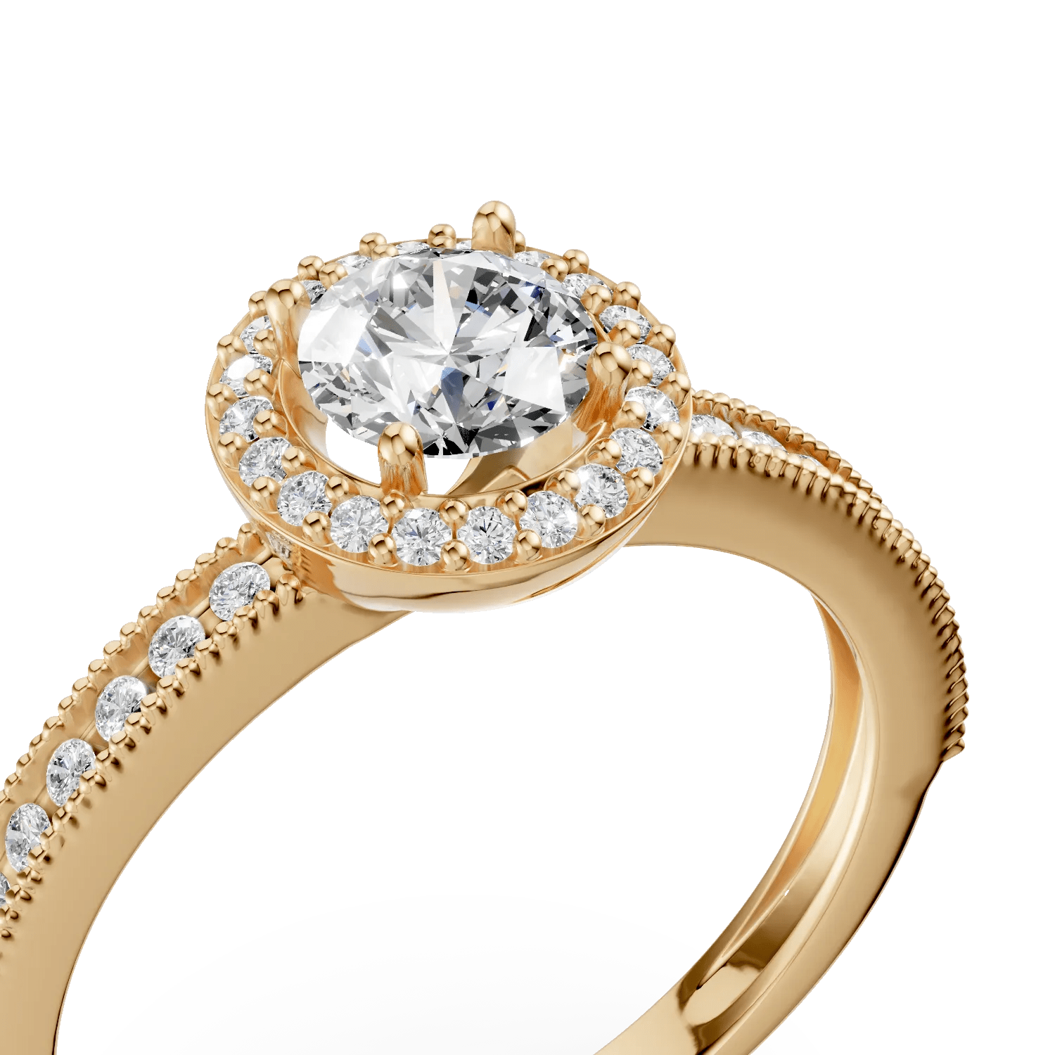 Inel de logodnă aur galben zirconii halo Inel de logodnă aur galben zirconii halo