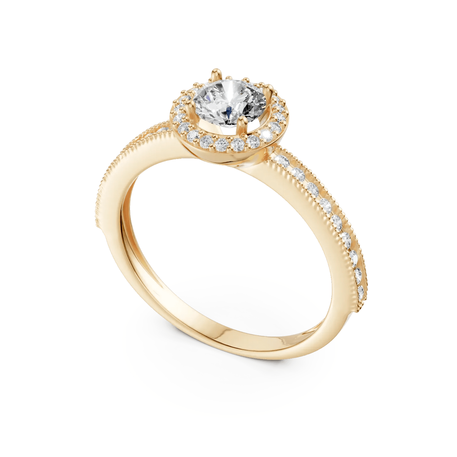 Inel de logodnă aur galben zirconii halo Inel de logodnă aur galben zirconii halo