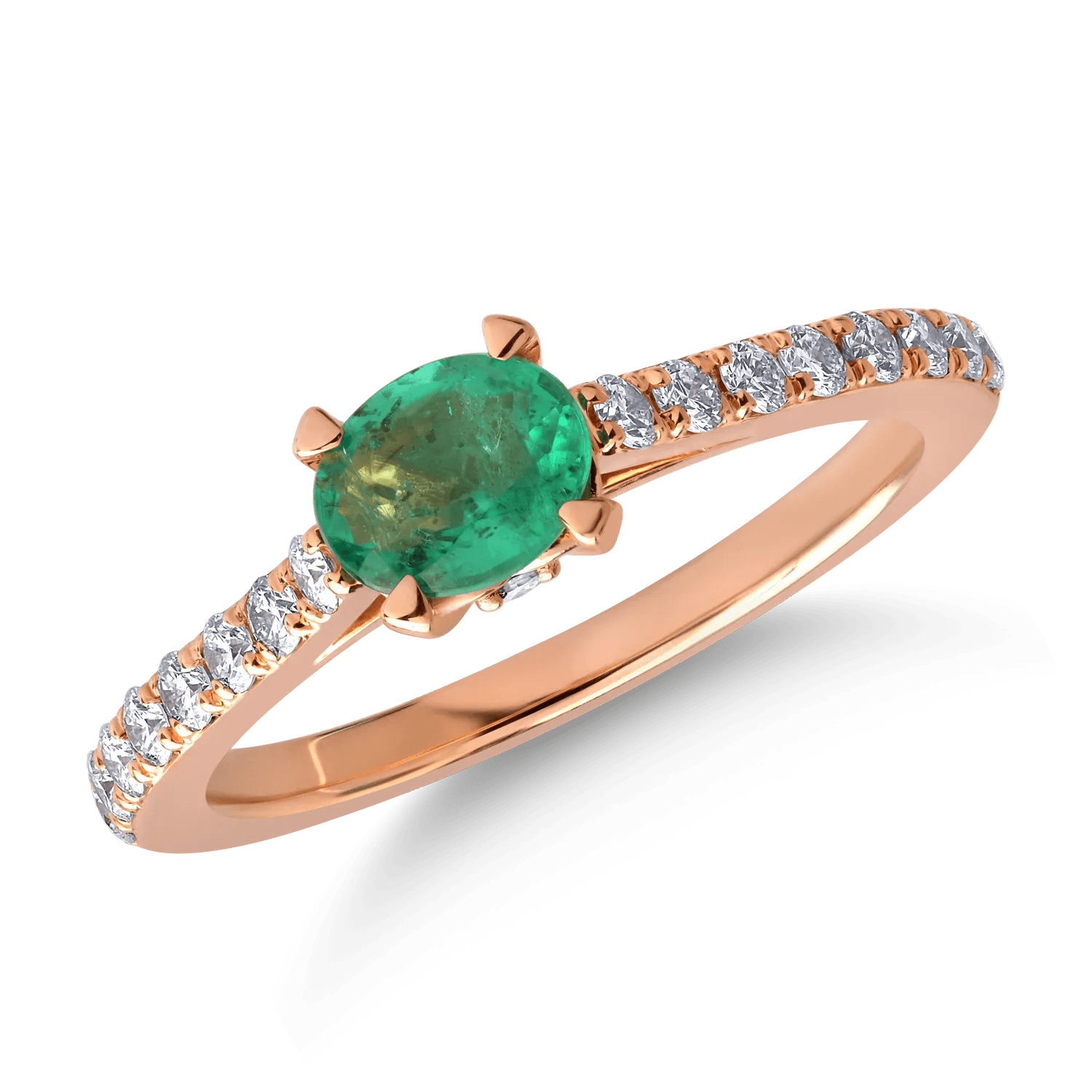 Inel din aur roz cu smarald oval 0.5ct și diamante 0.3ct Inel din aur roz cu smarald oval 0.5ct și diamante 0.3ct