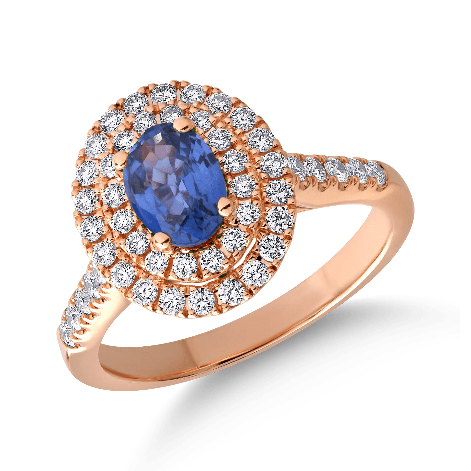 Inel de aur roz cu safir oval 0.7ct și diamante 0.6ct Inel de aur roz cu safir oval 0.7ct și diamante 0.6ct