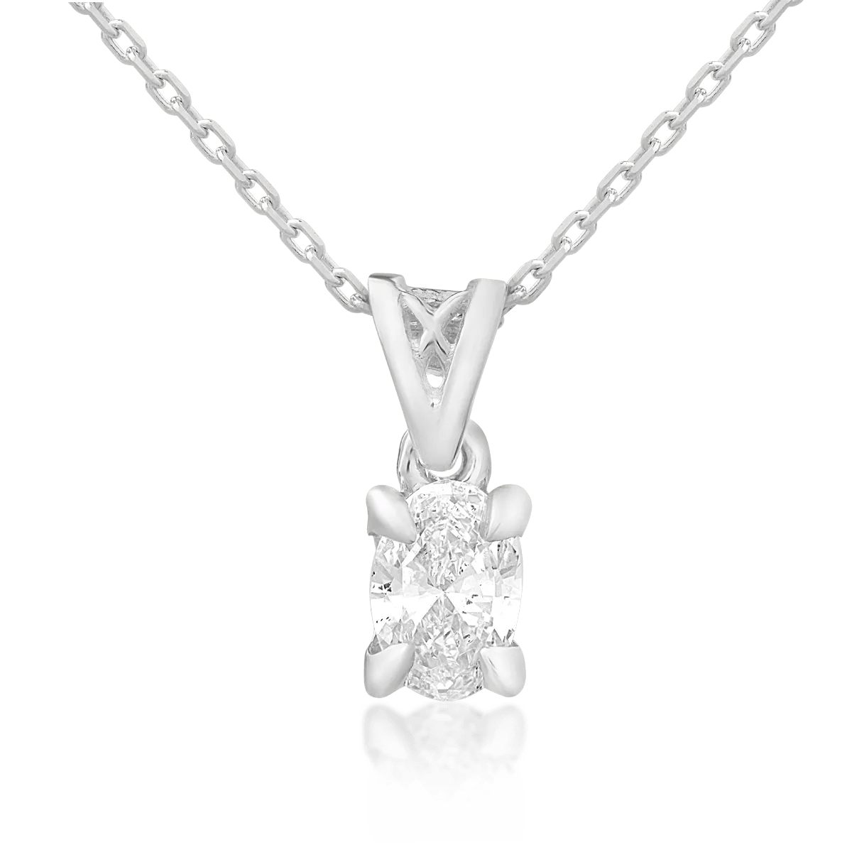 Lanț cu pandantiv din aur alb și diamant oval de 0.4ct Lanț cu pandantiv din aur alb și diamant oval de 0.4ct