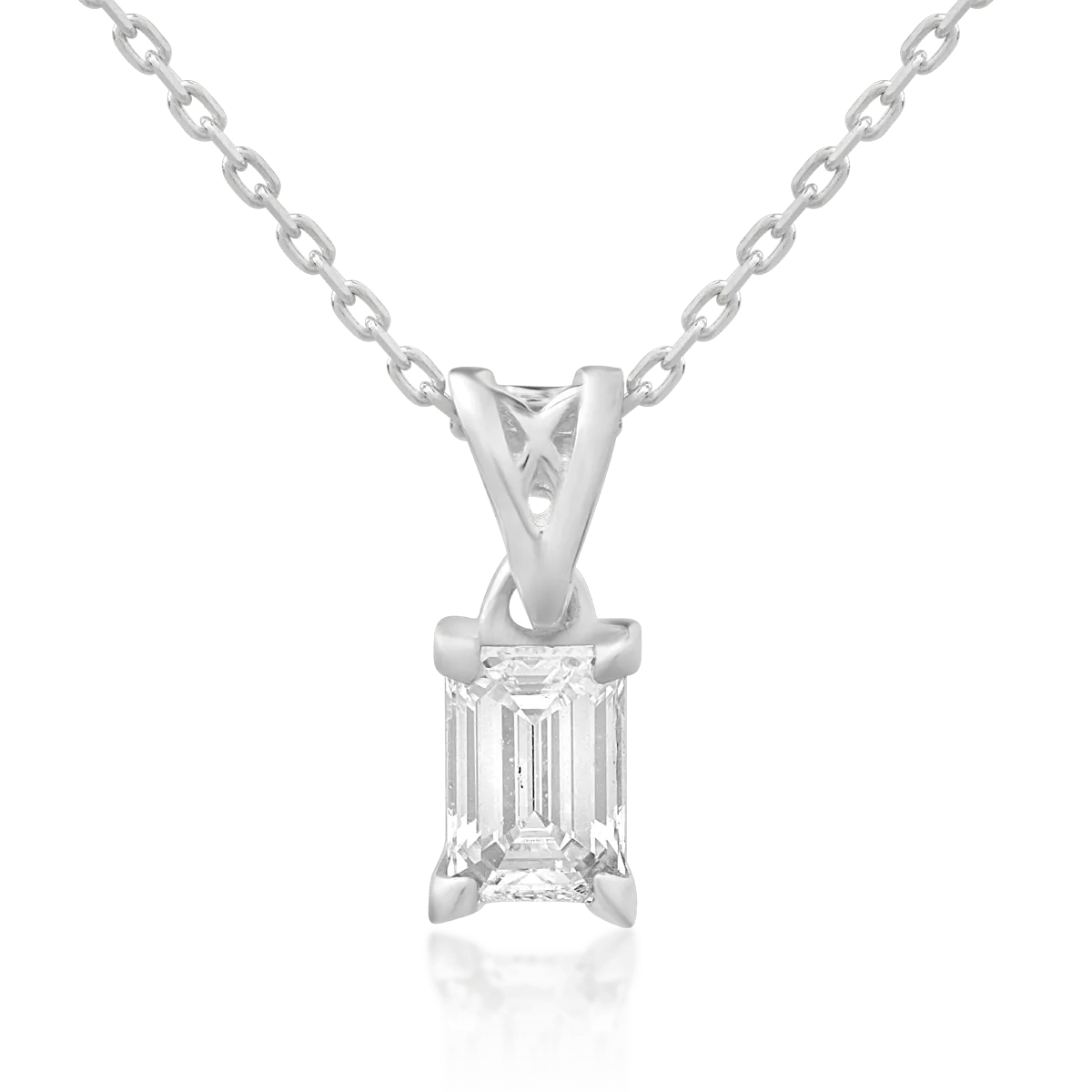 Lănțișor din aur alb cu pandantiv și diamant emerald de 0.4ct Lănțișor din aur alb cu pandantiv și diamant emerald de 0.4ct