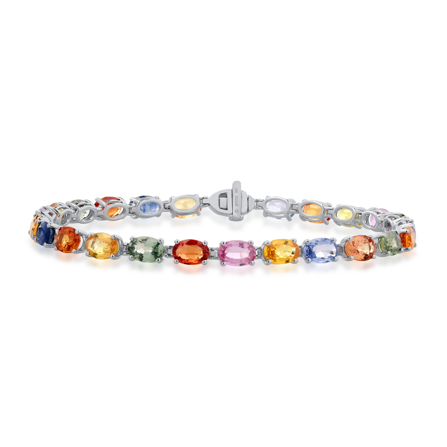 Brățară tennis din aur alb cu safire multicolore ovale de 13.1ct Brățară tennis din aur alb cu safire multicolore ovale de 13.1ct