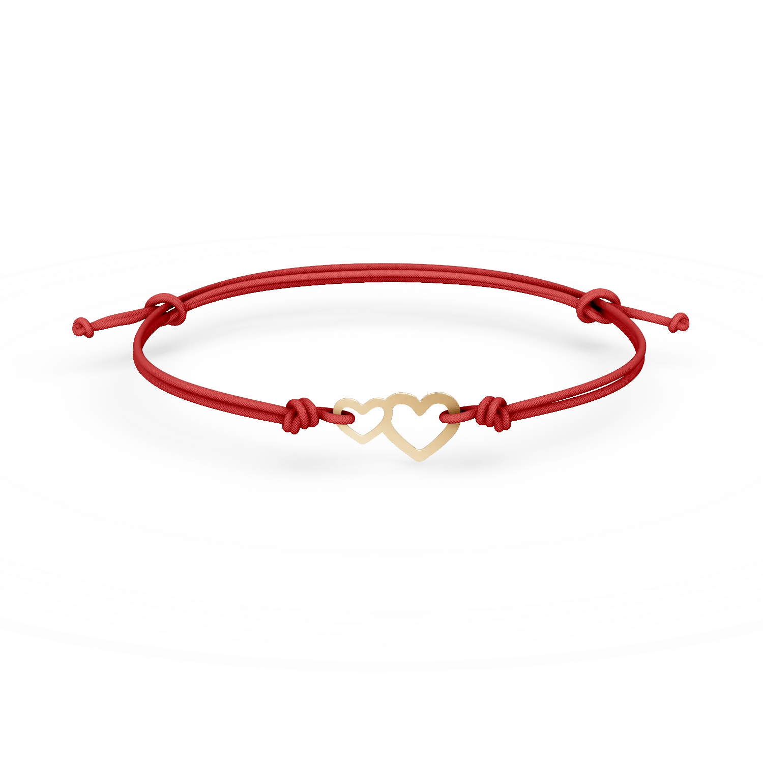 Brățară cu șnur și pandantiv inimioare din aur galben Brățară cu șnur și pandantiv inimioare din aur galben