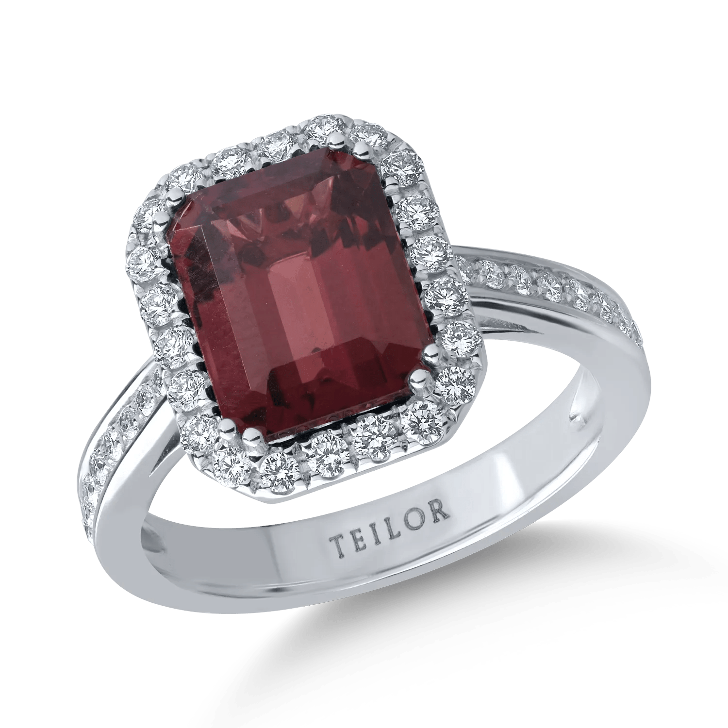 Inel din aur alb cu turmalină roz de 3ct și diamante de 0.4ct Inel din aur alb cu turmalină roz de 3ct și diamante de 0.4ct