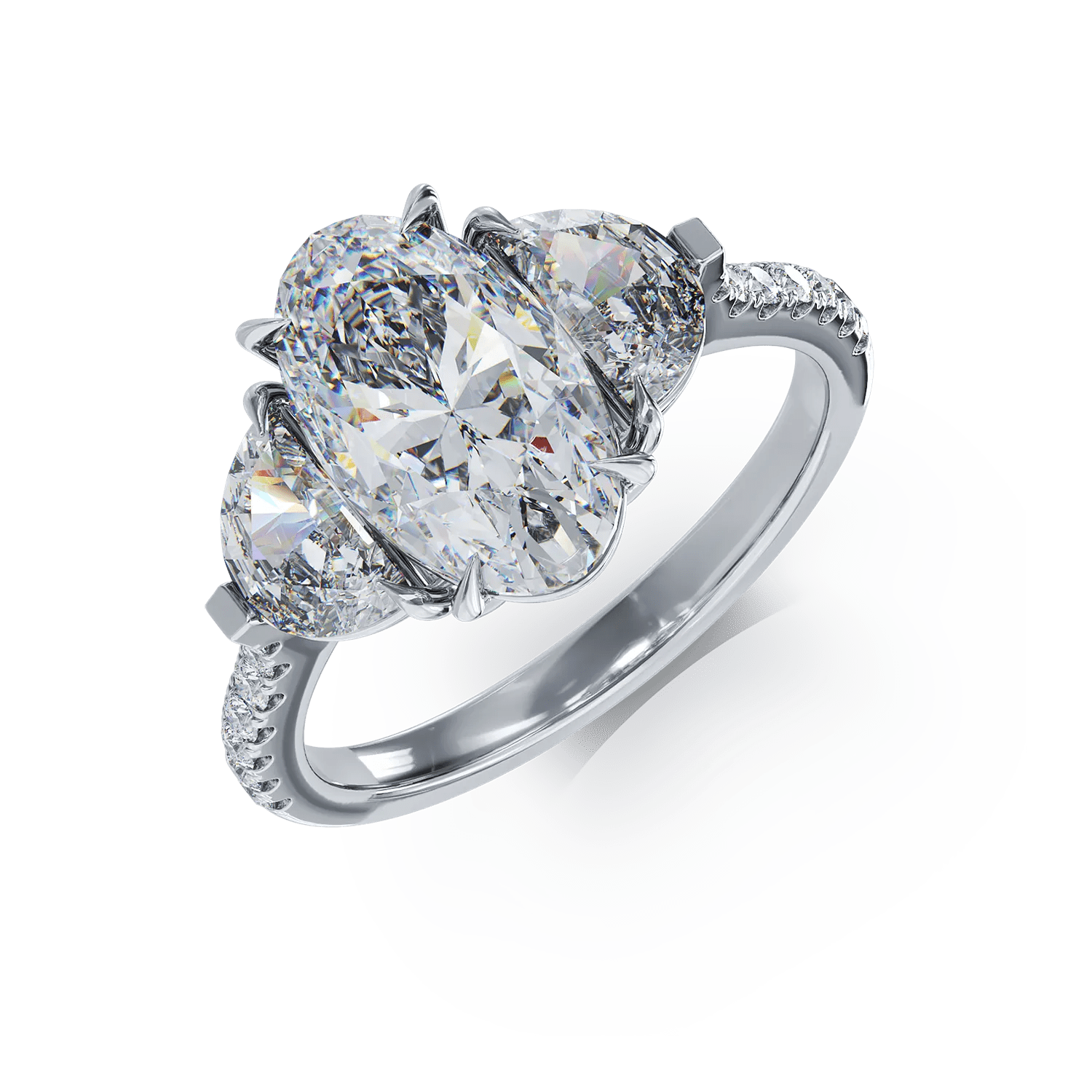 Inel din aur alb cu diamant oval de 2ct și diamante de 0.99ct Inel din aur alb cu diamant oval de 2ct și diamante de 0.99ct