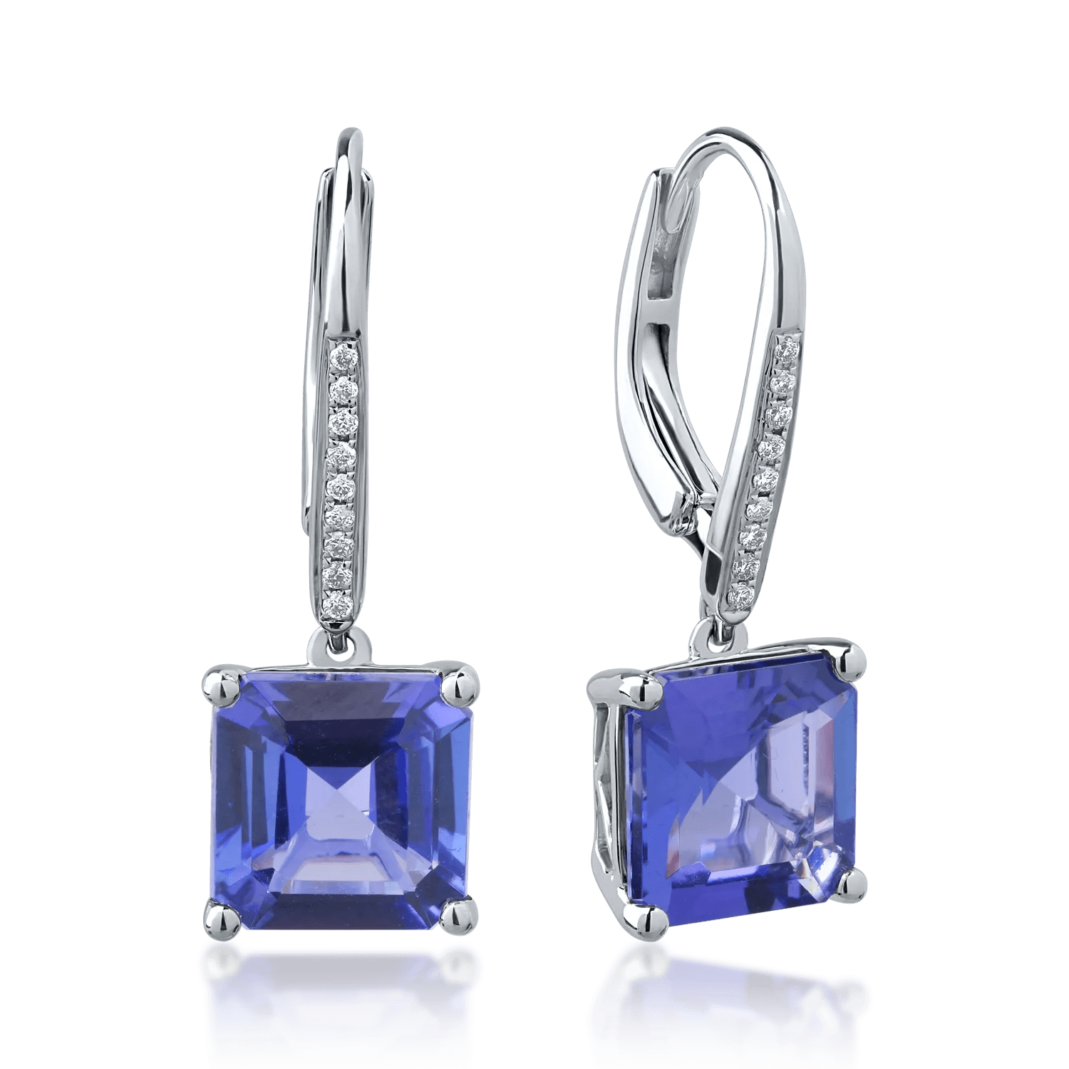 Cercei aur alb cu tanzanite de 5.87ct și diamante de 0.07ct Cercei aur alb cu tanzanite de 5.87ct și diamante de 0.07ct