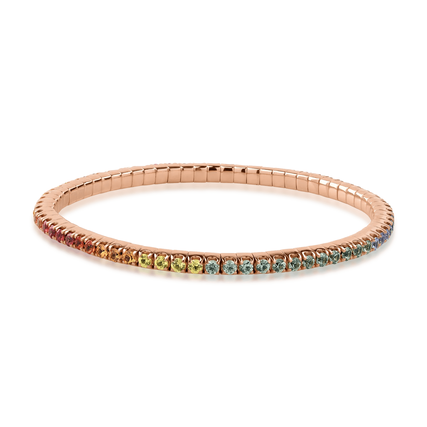 Brățară tennis aur roz cu safire multicolore Brățară tennis aur roz cu safire multicolore