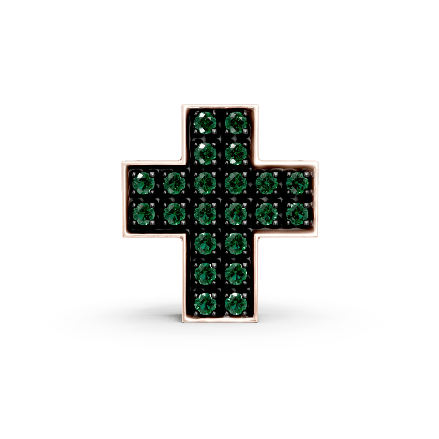 Pandantiv cruce din aur roz cu smaralde de 0.22ct Pandantiv cruce din aur roz cu smaralde de 0.22ct
