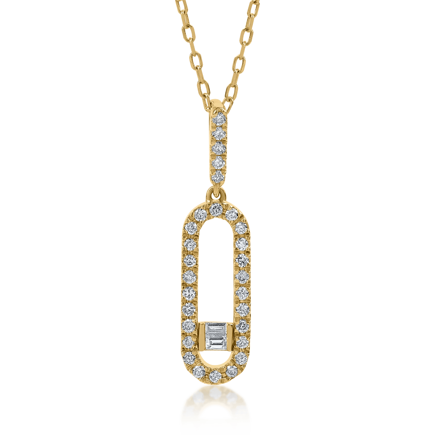 Lanț cu pandantiv din aur galben cu diamante baguette și rotunde de 0.32ct – Teilor Lanț cu pandantiv din aur galben cu diamante baguette și rotunde de 0.32ct – Teilor