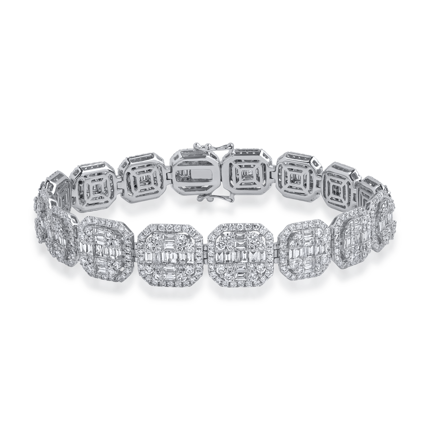 Brățară tennis din aur alb cu diamante baguette și rotunde de 10.94ct Brățară tennis din aur alb cu diamante baguette și rotunde de 10.94ct