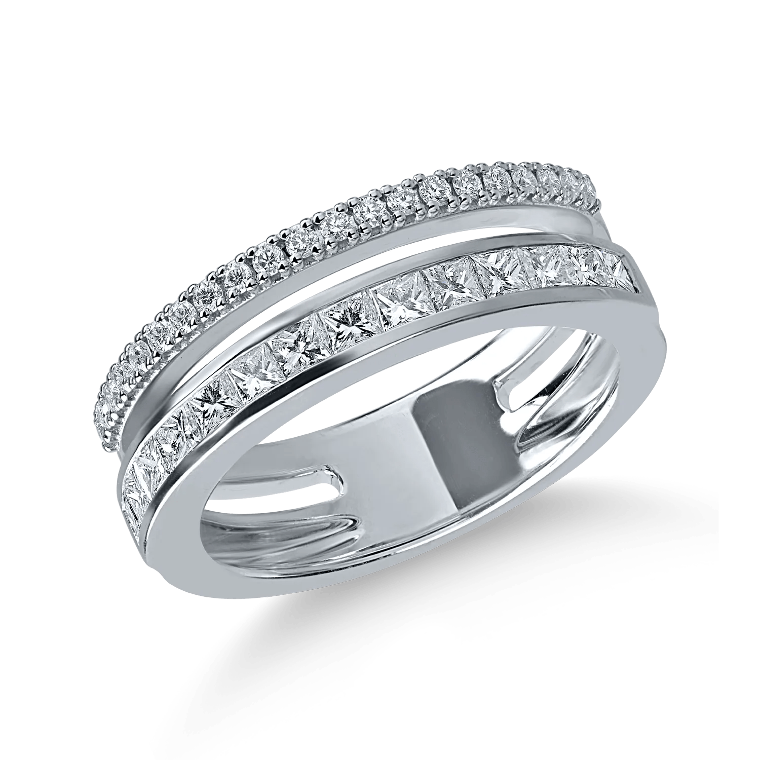 Inel din aur alb cu diamante rotunde și princess de 0.89ct Inel din aur alb cu diamante rotunde și princess de 0.89ct