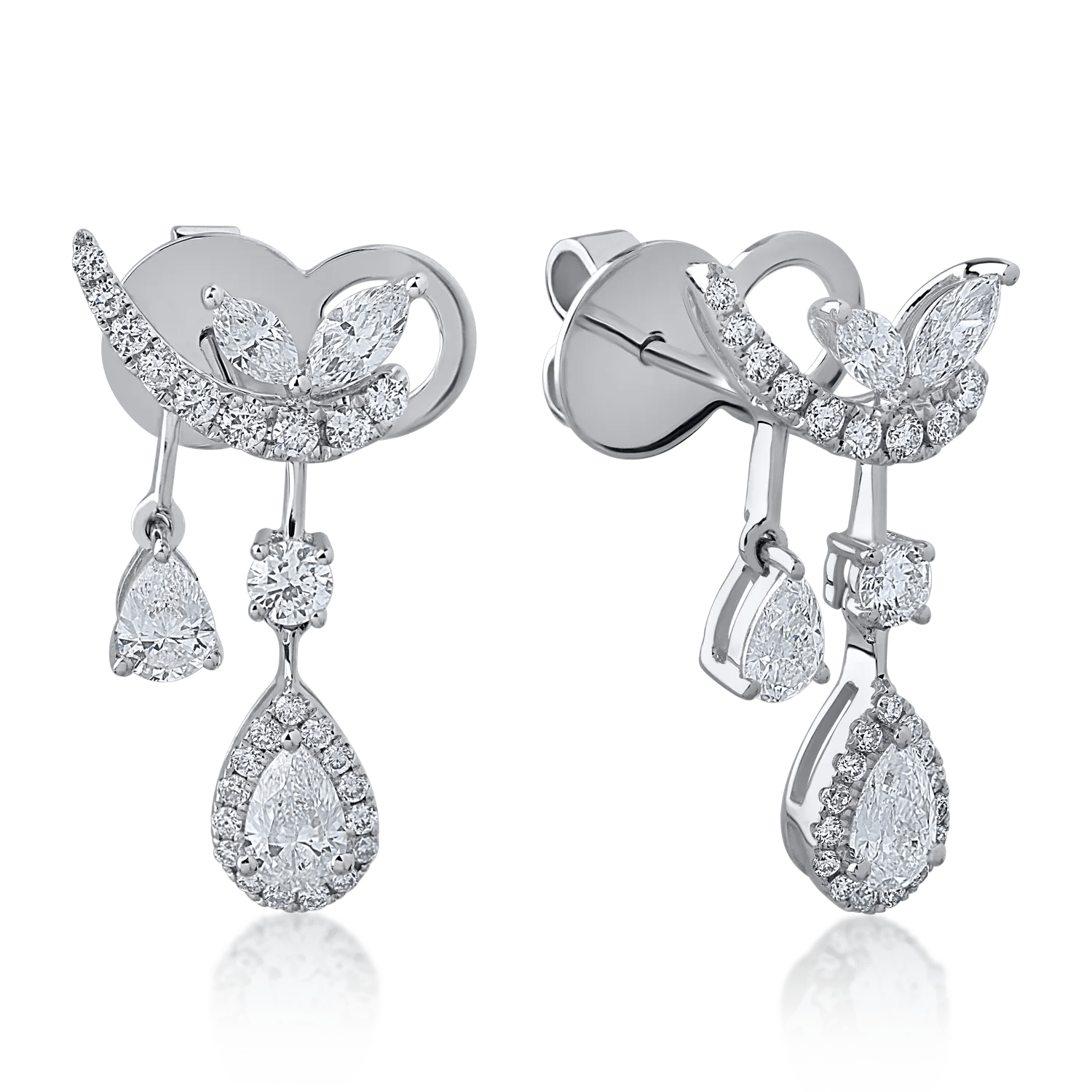 Cercei aur alb cu diamante marquise, pear și rotunde 1.68ct Cercei aur alb cu diamante marquise, pear și rotunde 1.68ct