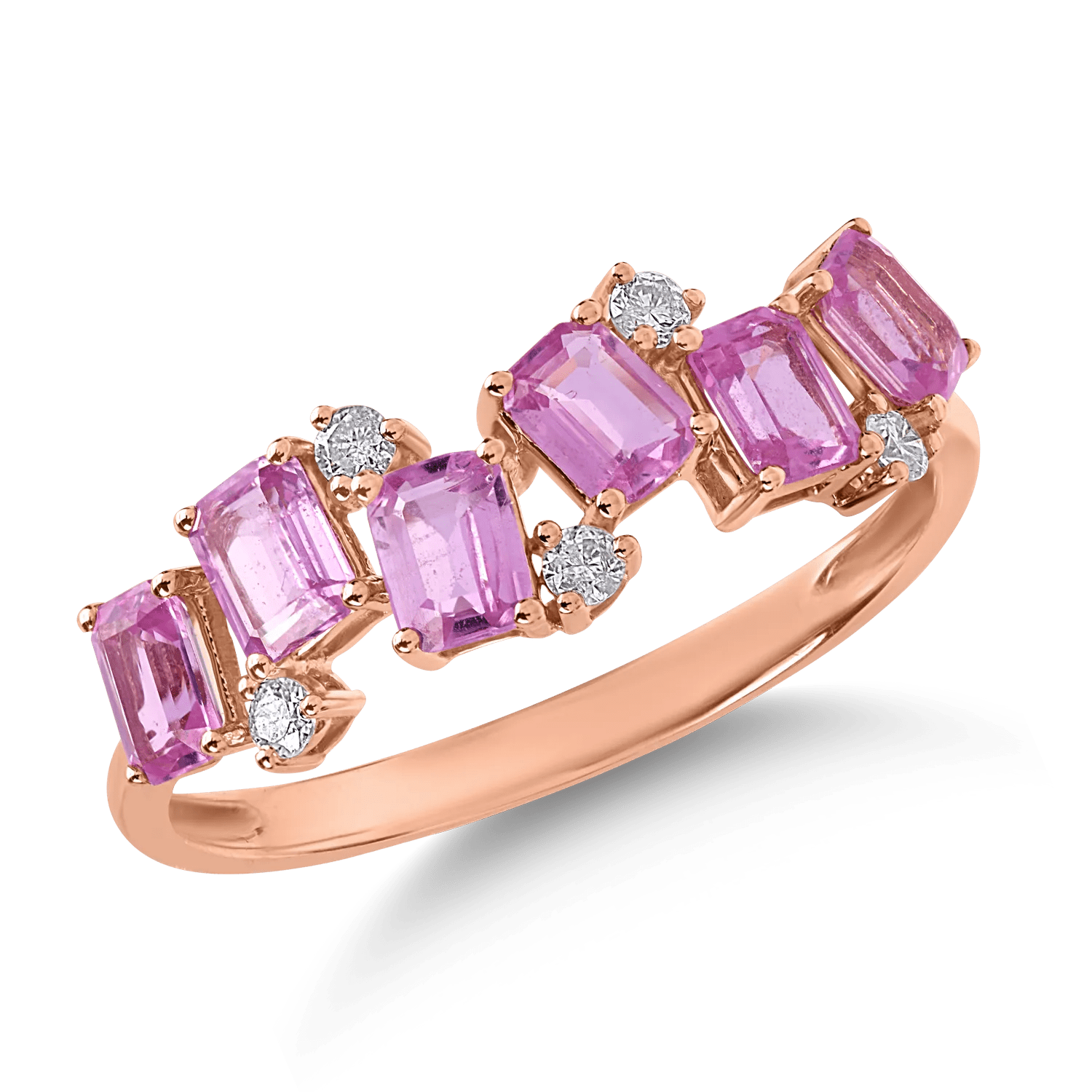 Inel din aur roz cu safire roz de 1.3ct și diamante de 0.1ct Inel din aur roz cu safire roz de 1.3ct și diamante de 0.1ct