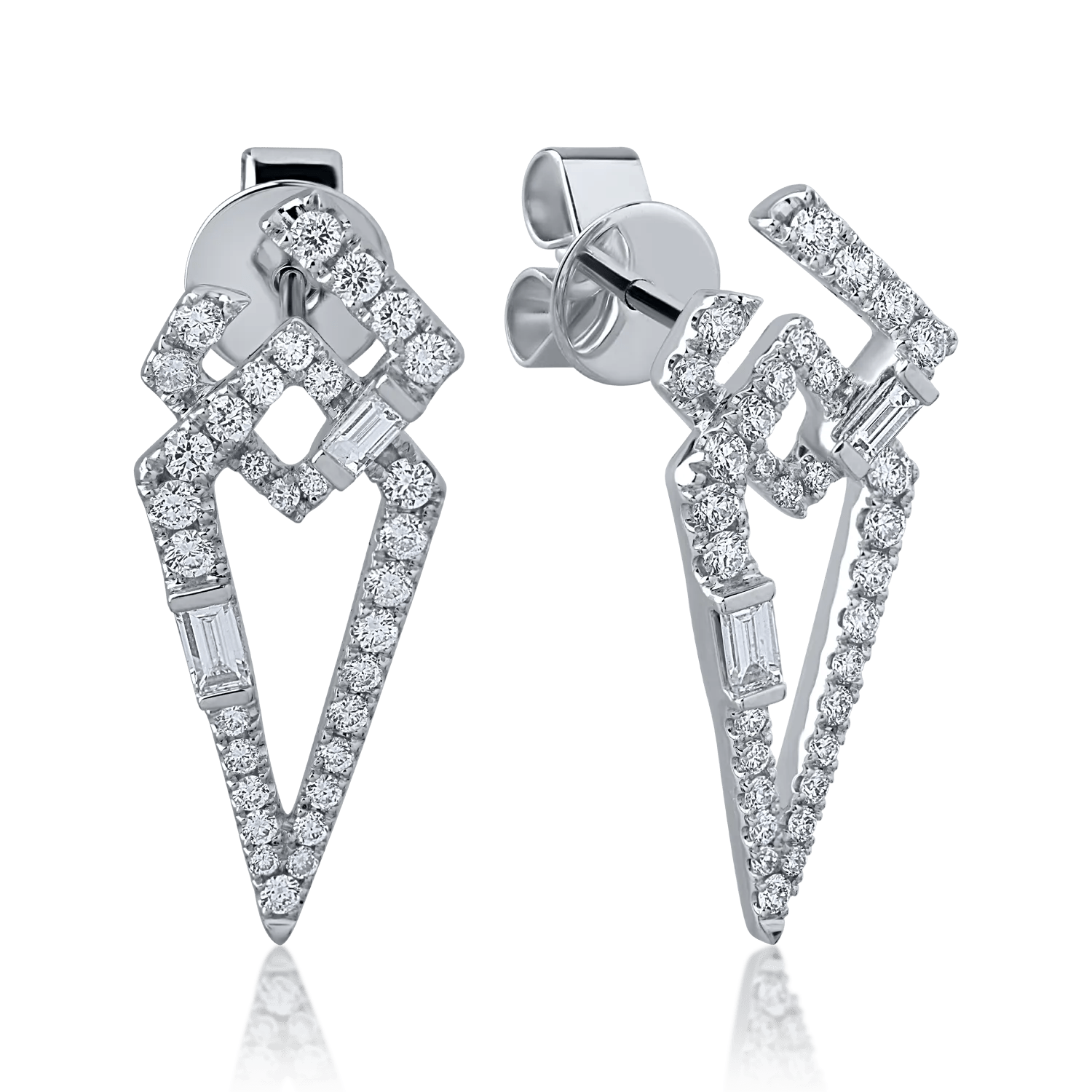 Cercei din aur alb cu diamante baguette și rotunde de 0.784ct Cercei din aur alb cu diamante baguette și rotunde de 0.784ct