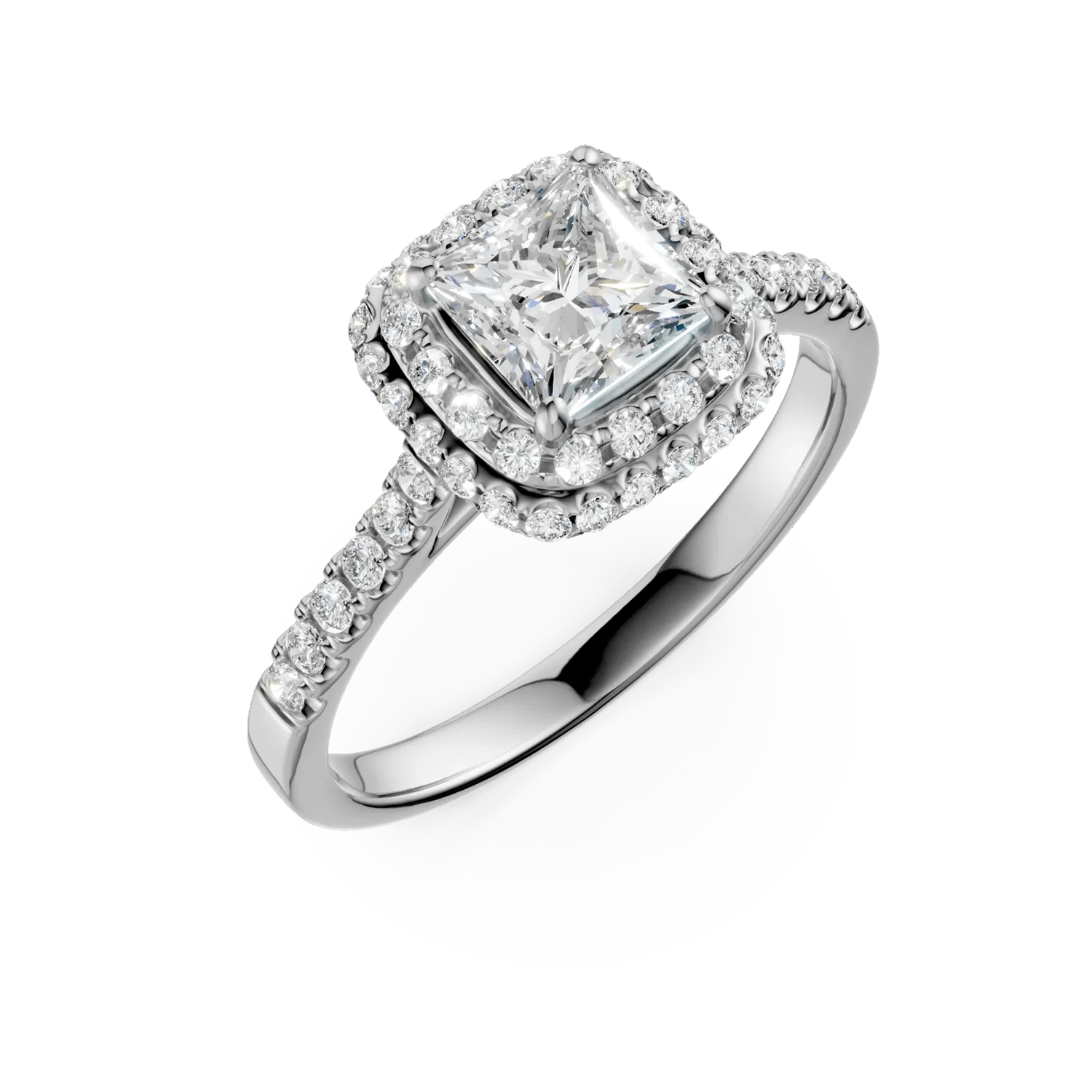 Inel de logodnă din aur alb cu diamant square de 1.01ct și diamante de 0.39ct Inel de logodnă din aur alb cu diamant square de 1.01ct și diamante de 0.39ct