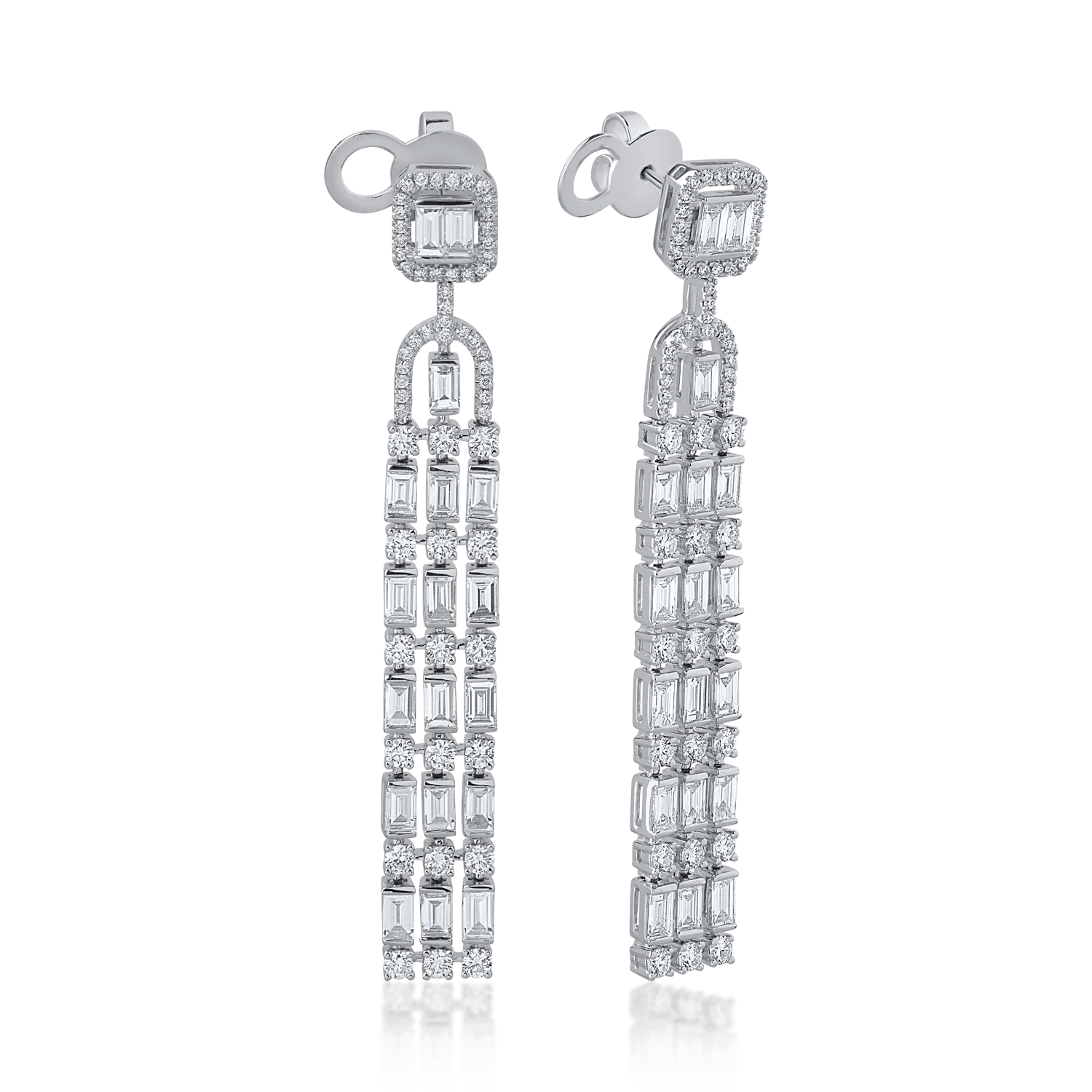 Cercei din aur alb cu diamante baguette și round de 5.53ct Cercei din aur alb cu diamante baguette și round de 5.53ct