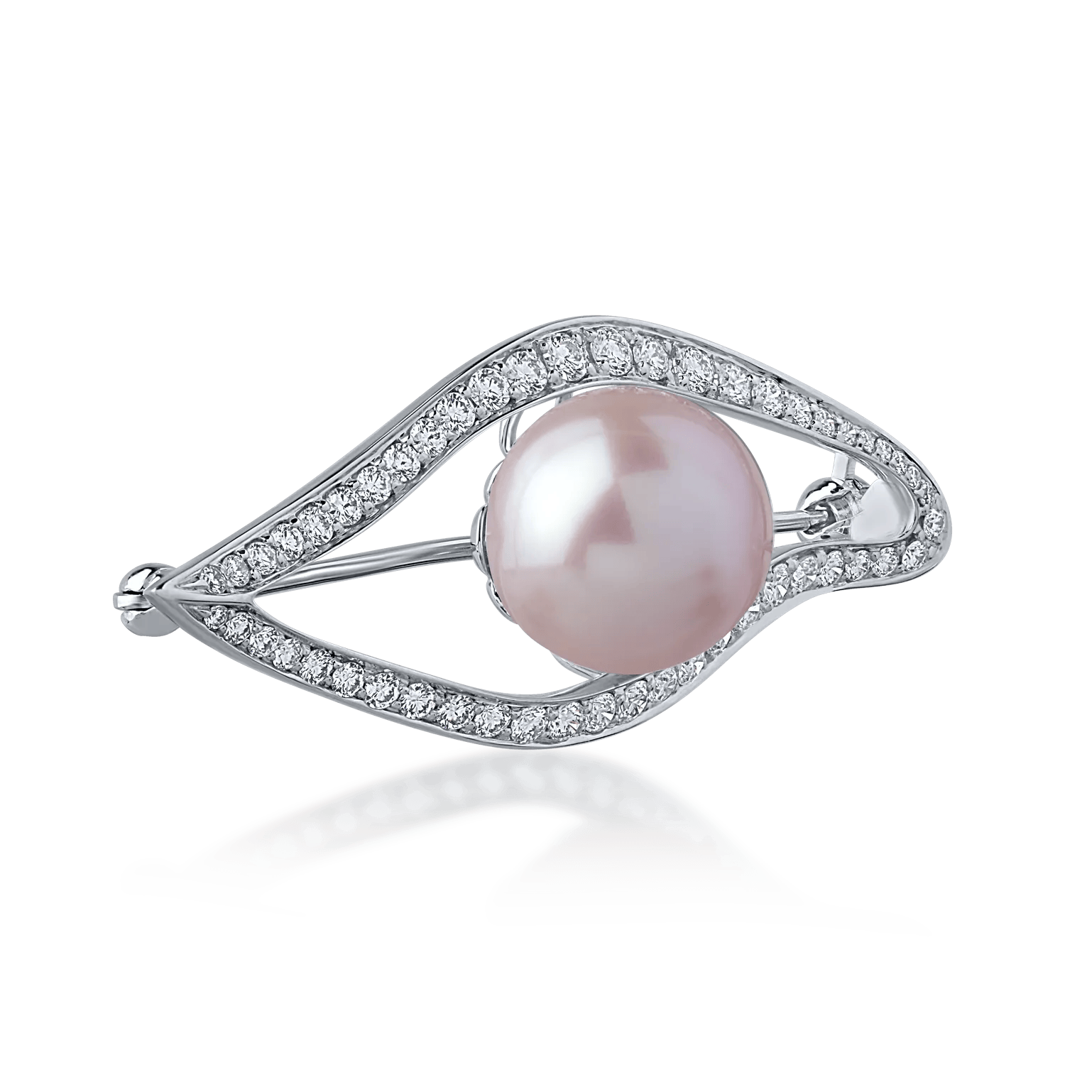 Broșă din aur alb cu perlă de 1ct și diamante Broșă din aur alb cu perlă de 1ct și diamante