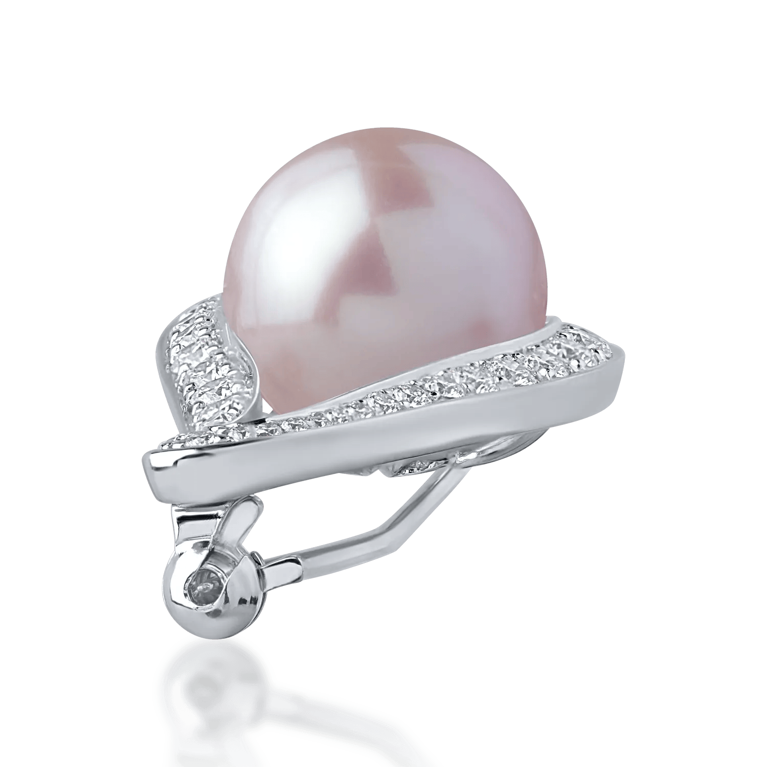 Broșă din aur alb cu perlă de 1ct și diamante Broșă din aur alb cu perlă de 1ct și diamante