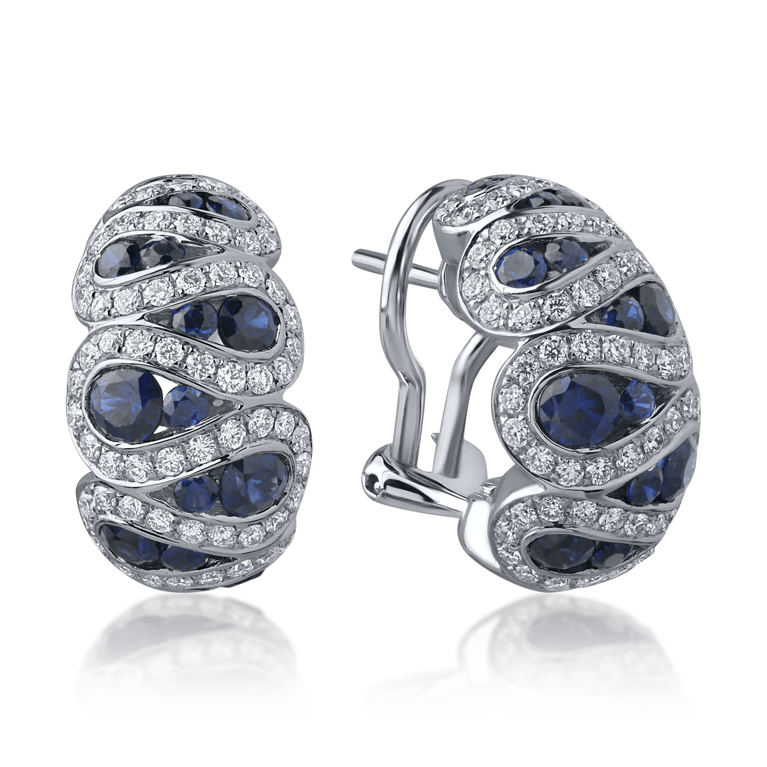 Cercei din aur alb cu safire albastre de 2.09ct și diamante de 1.05ct Cercei din aur alb cu safire albastre de 2.09ct și diamante de 1.05ct