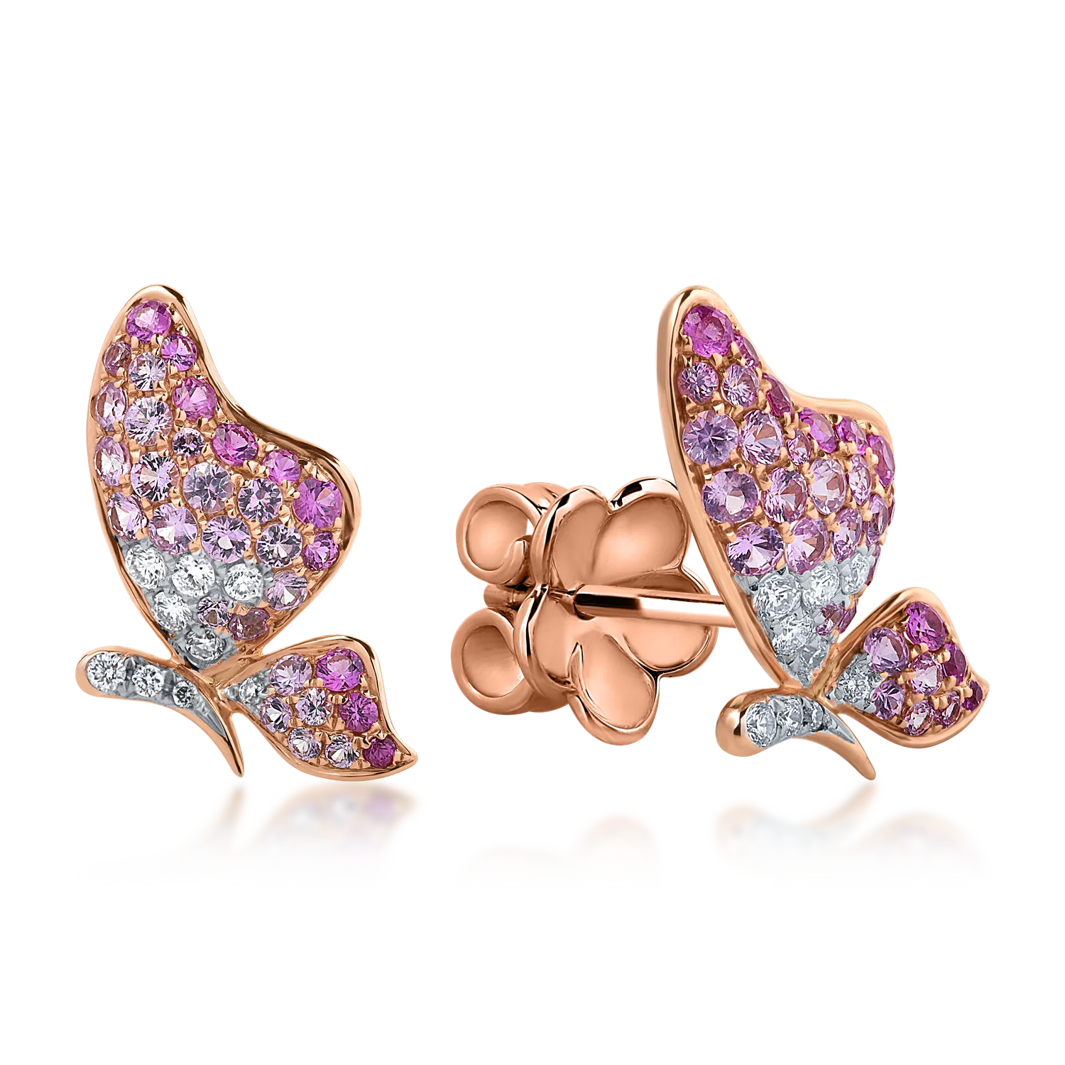 Cercei din aur roz cu safire de 1.09ct și diamante de 0.2ct Cercei din aur roz cu safire de 1.09ct și diamante de 0.2ct