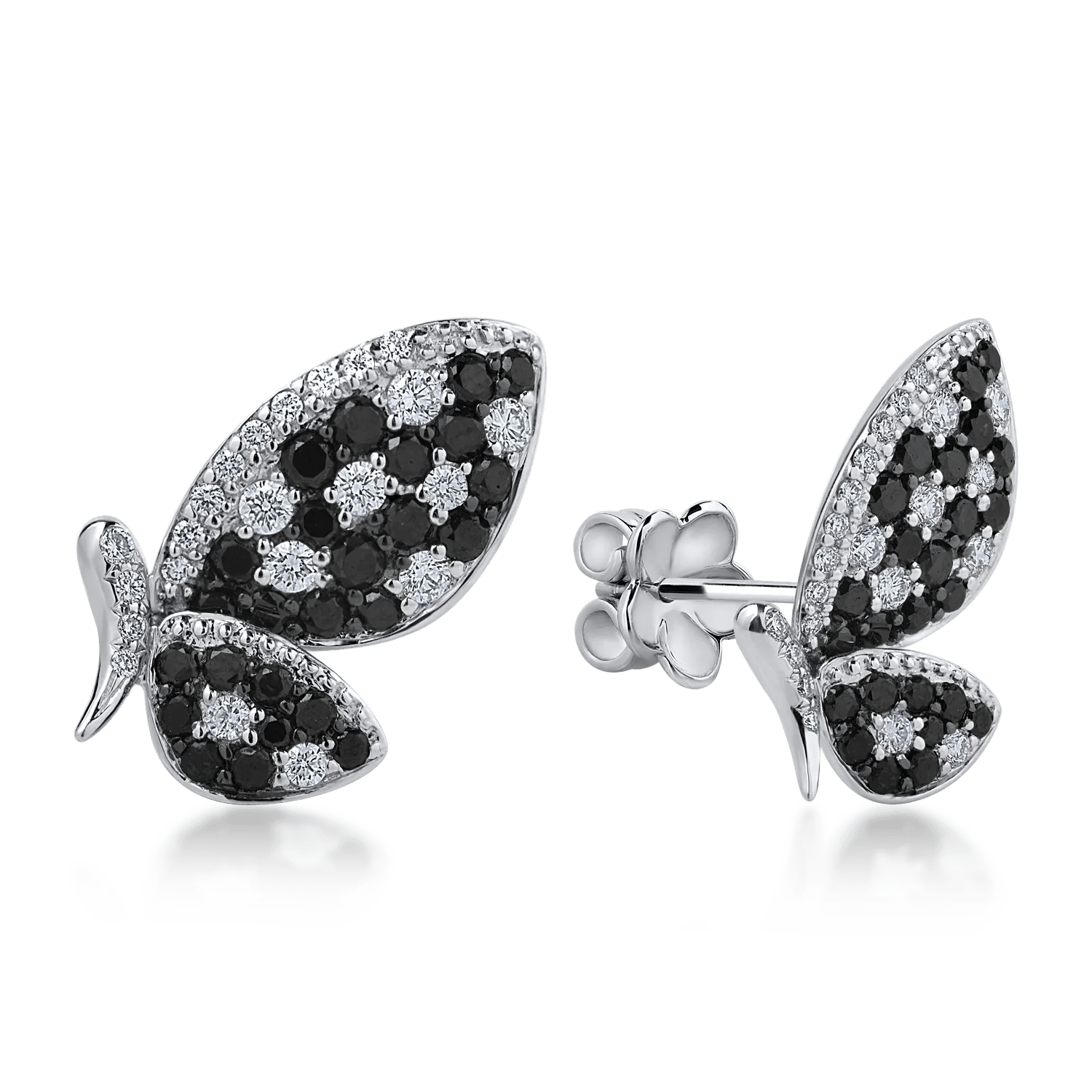 Cercei din aur alb cu diamante negre 0.68ct și transparenți 0.32ct Cercei din aur alb cu diamante negre 0.68ct și transparenți 0.32ct