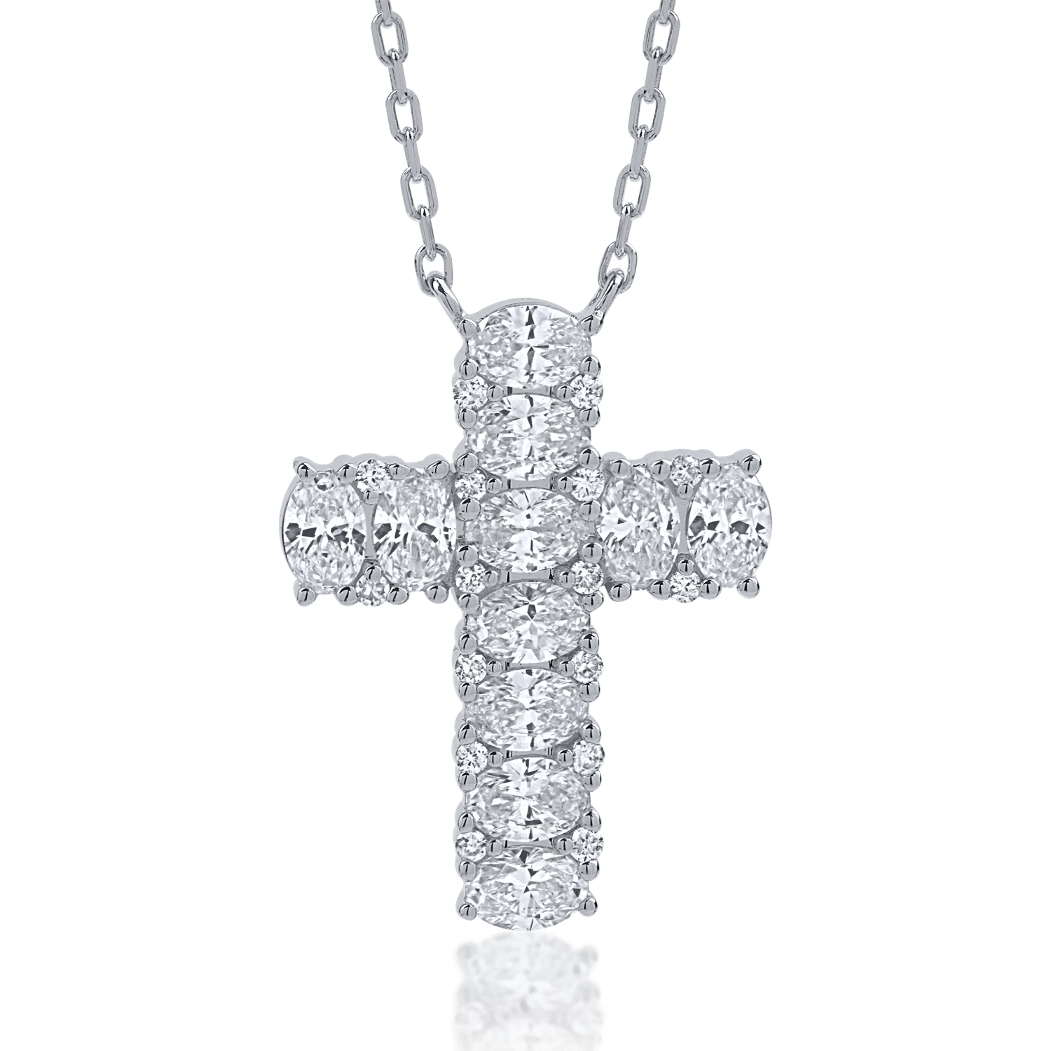 Lănț cu pandantiv cruce din aur alb cu diamante de 1.2ct Lănț cu pandantiv cruce din aur alb cu diamante de 1.2ct