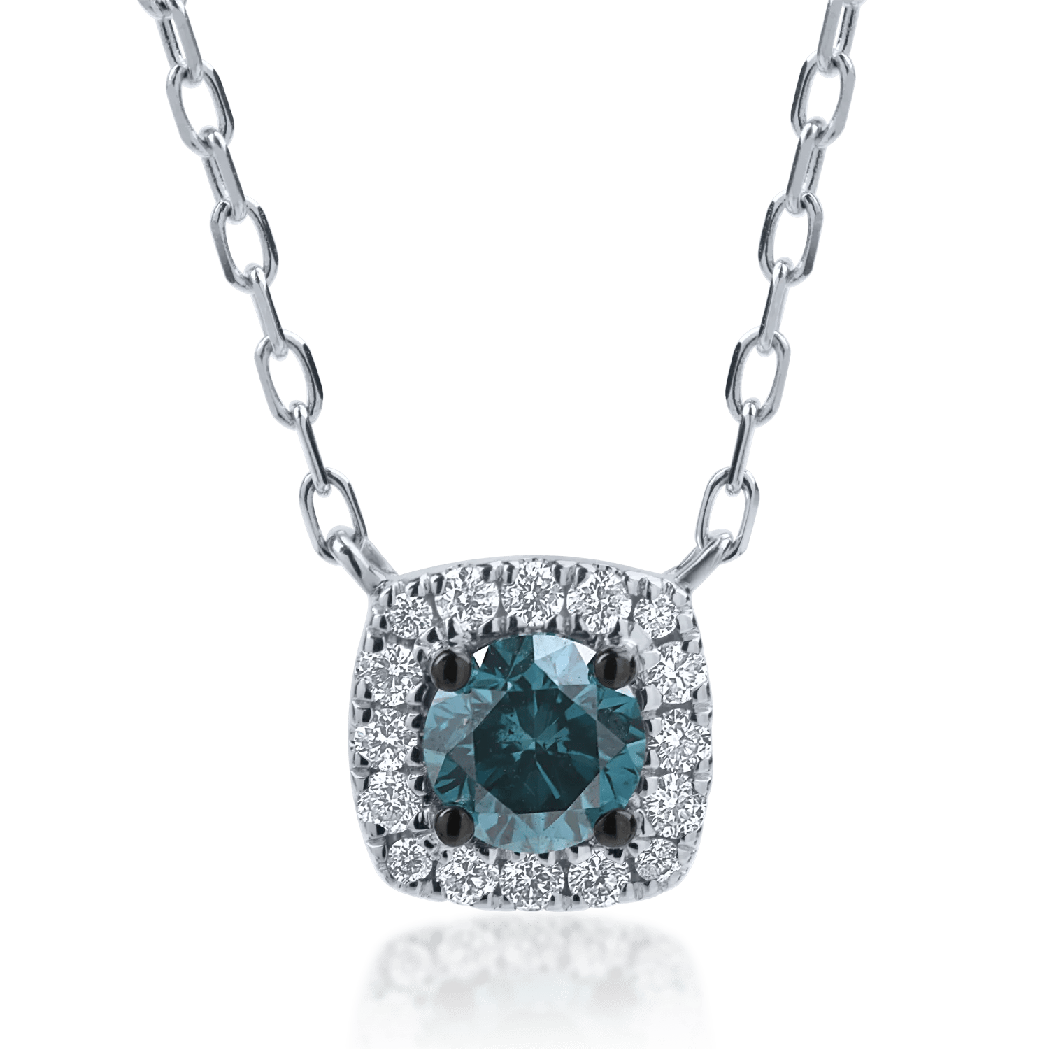 Lanț cu pandantiv din aur alb și diamant albastru de 0.3ct Lanț cu pandantiv din aur alb și diamant albastru de 0.3ct