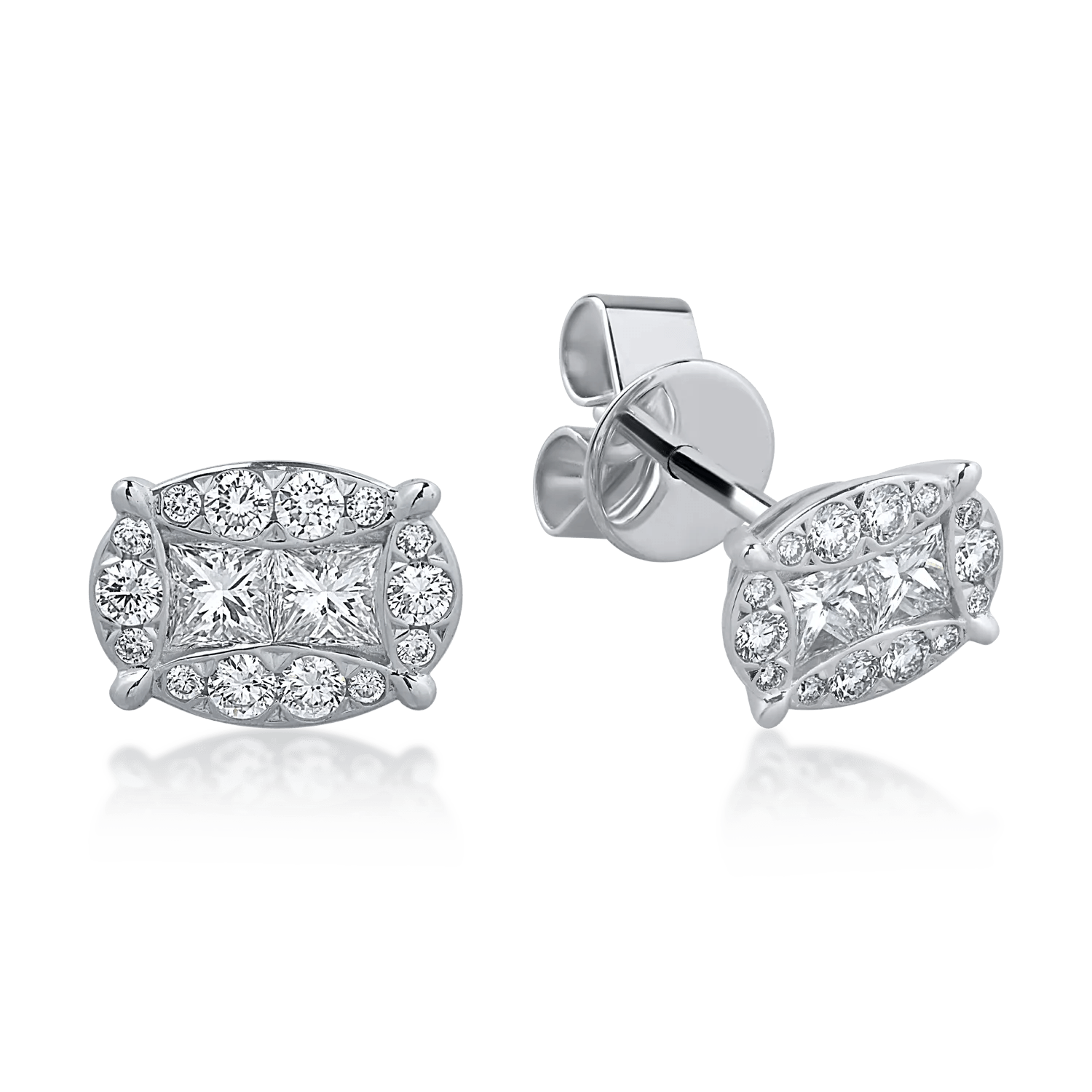 Cercei din aur alb cu diamante rotunde și princess de 0.56ct Cercei din aur alb cu diamante rotunde și princess de 0.56ct
