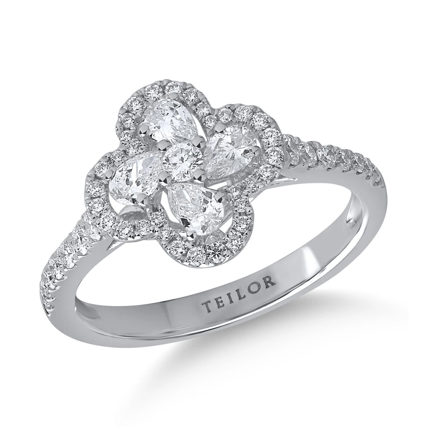 Inel din aur alb cu diamante pear şi rotunde de 0.71ct – Teilor Inel din aur alb cu diamante pear şi rotunde de 0.71ct – Teilor