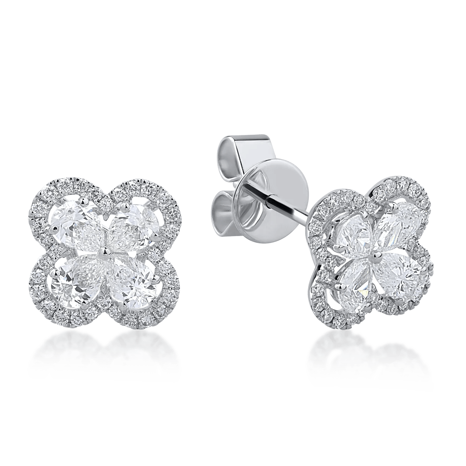Cercei din aur alb cu diamante pear și rotunde 0.85ct Cercei din aur alb cu diamante pear și rotunde 0.85ct